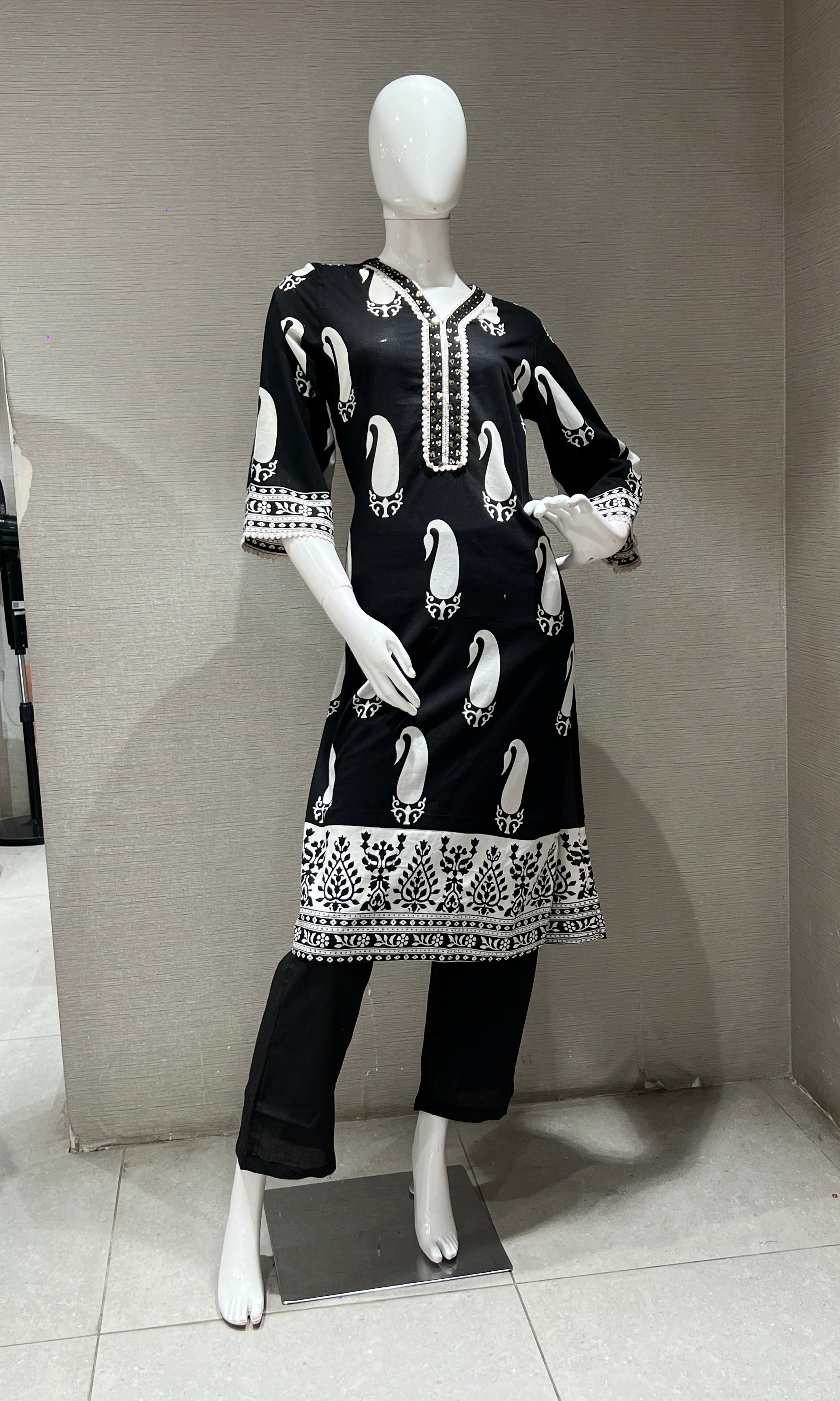 Black EMBROIDERED PRINTED KURTA SET