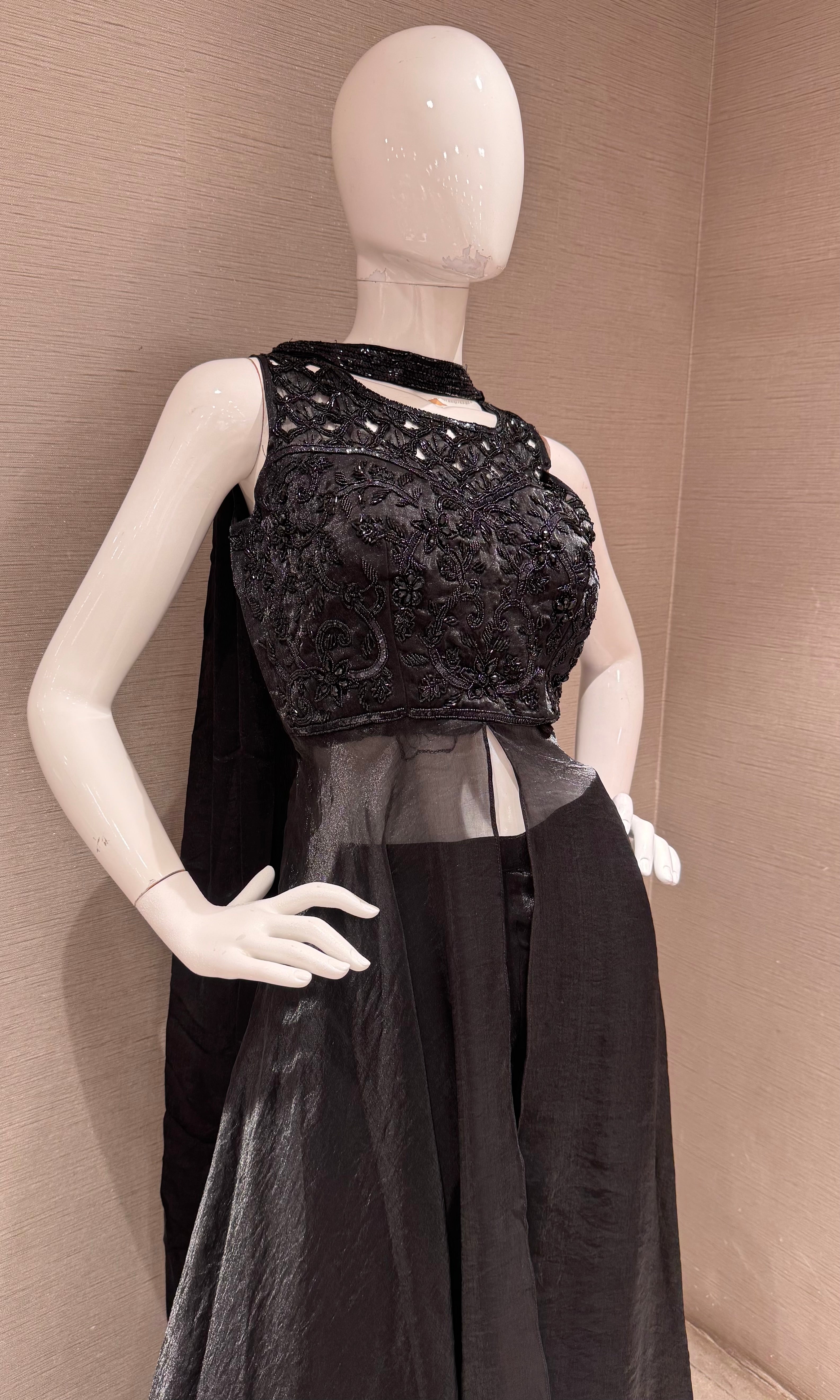 Black shimmer front slit anarkali with palazo pants