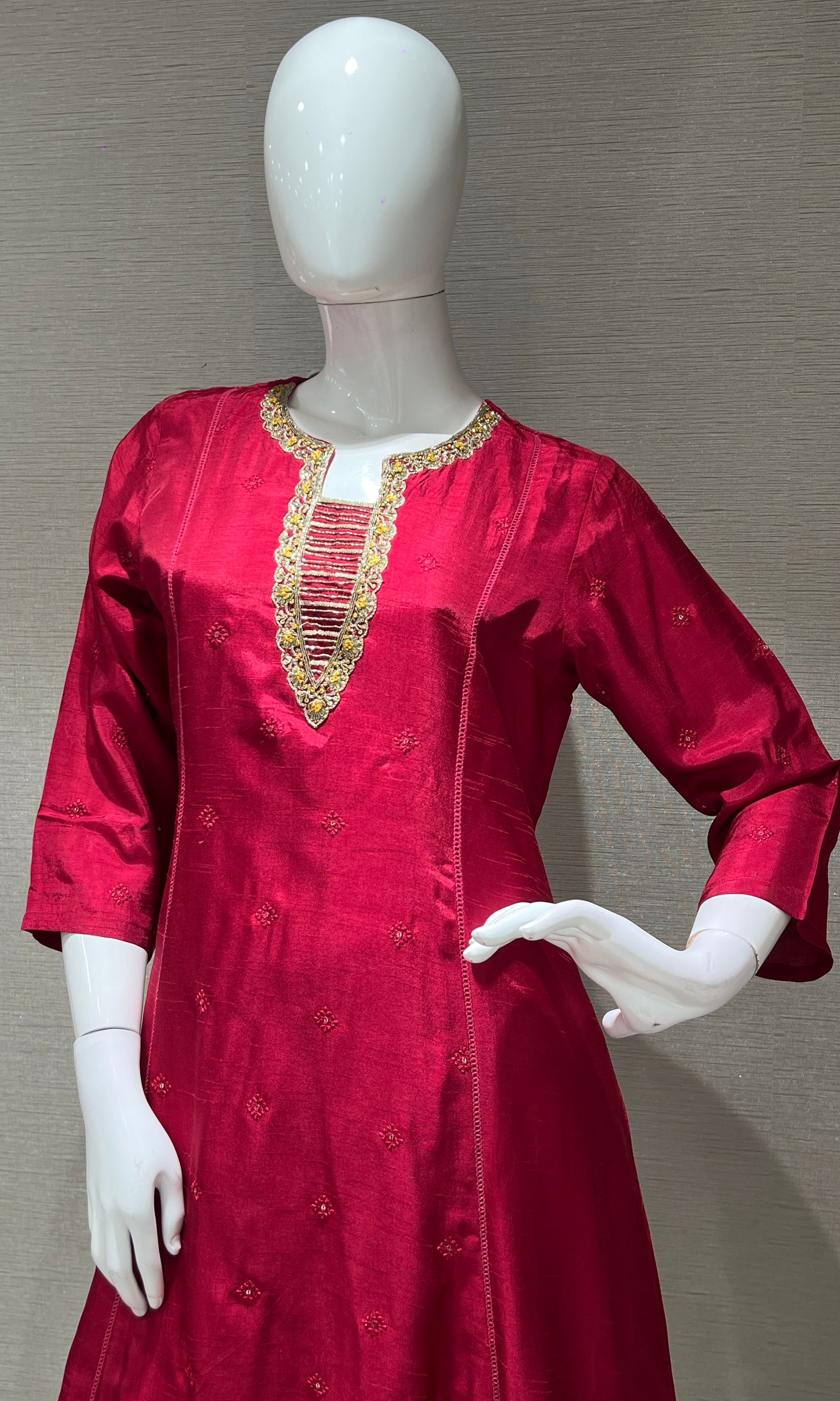 MAROON kurta set with yellow floral dupatta