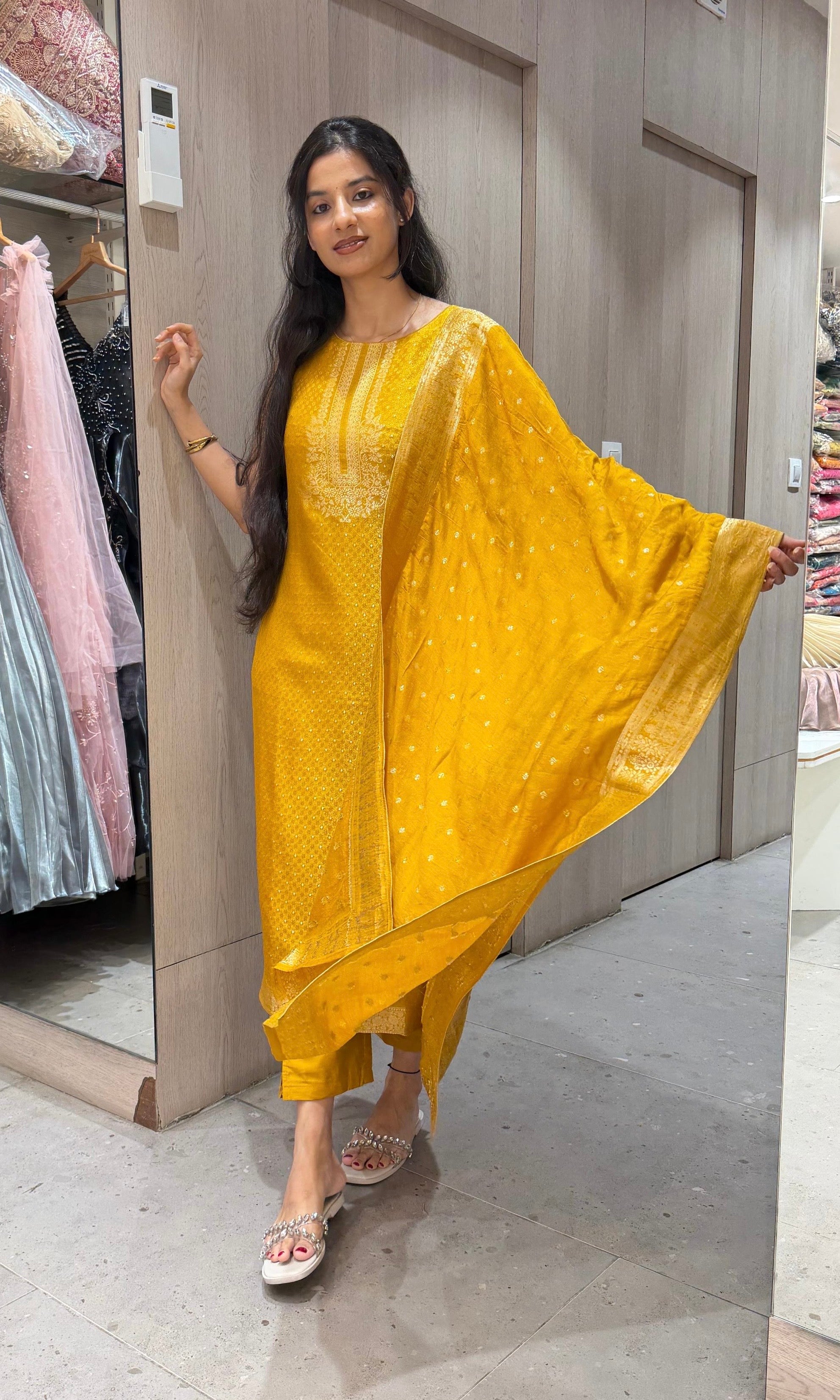Mustard Yellow banarasi Kurta Set