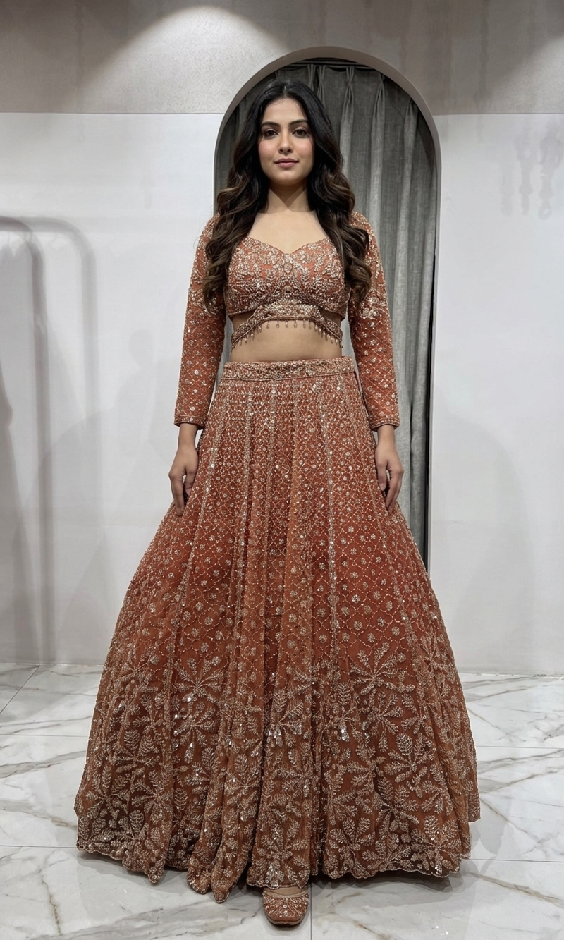 Rust Orange Georgette Lehenga set
