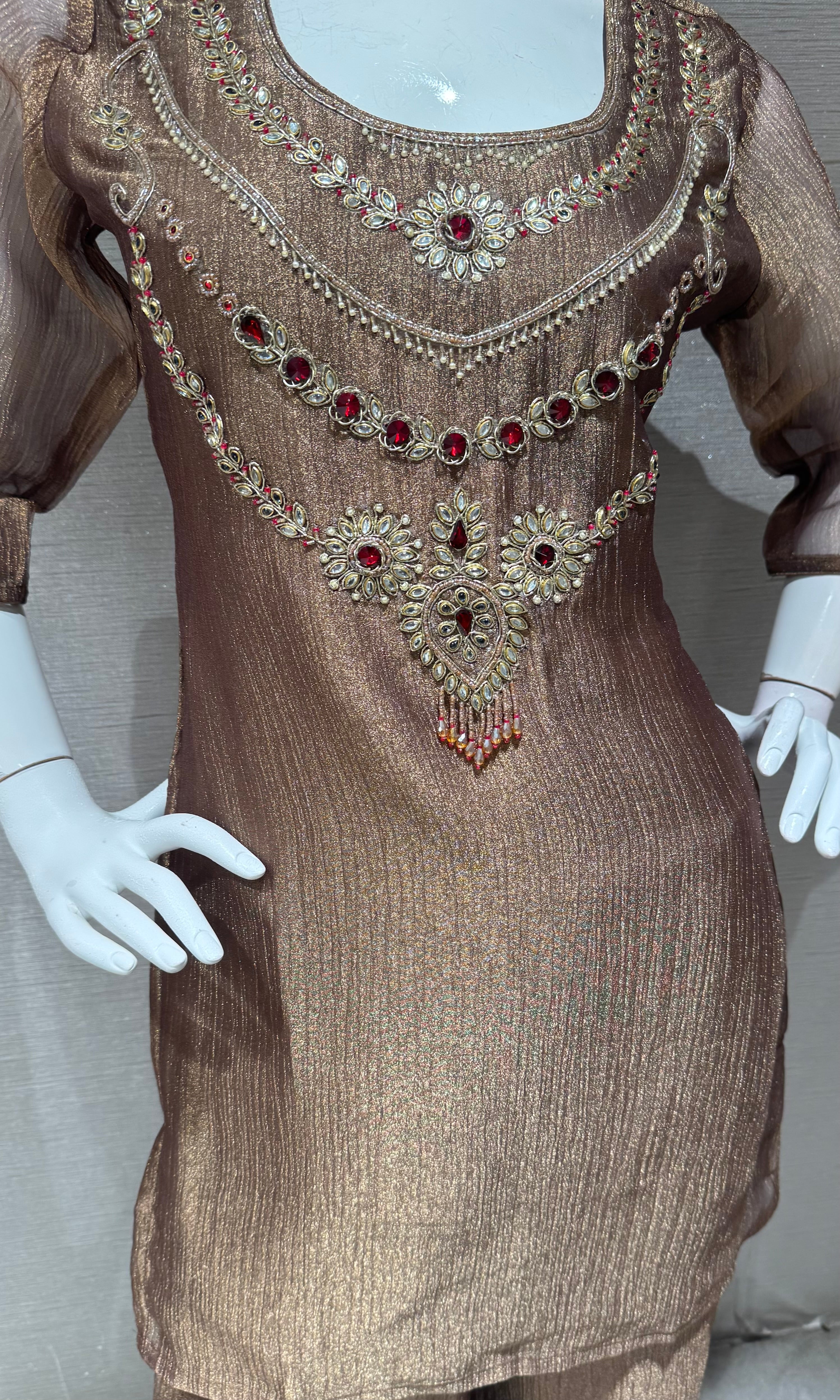 Copper Shimmer Cord Palazzo Set
