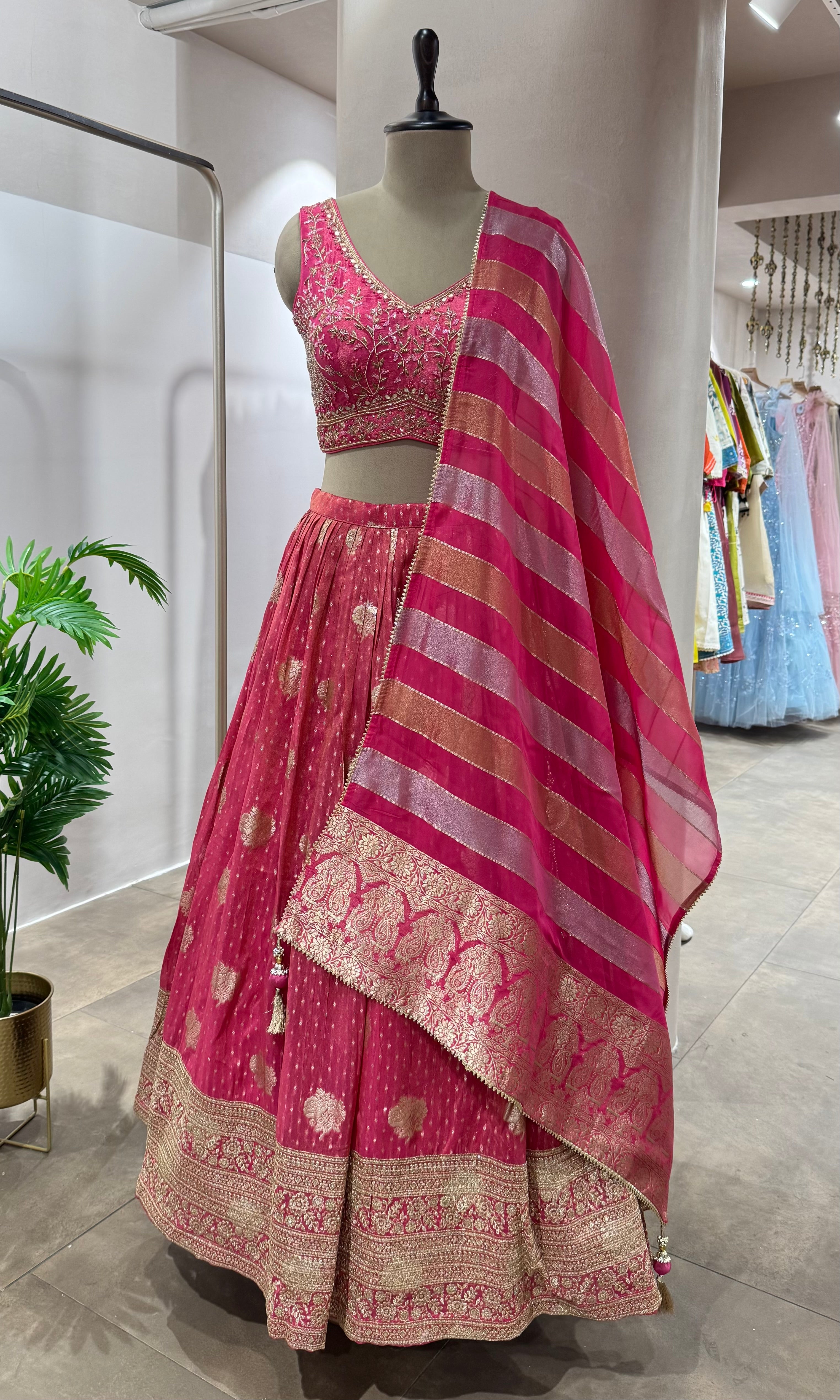 PINK Banarasi Gold EMBROIDERED LEHENGA