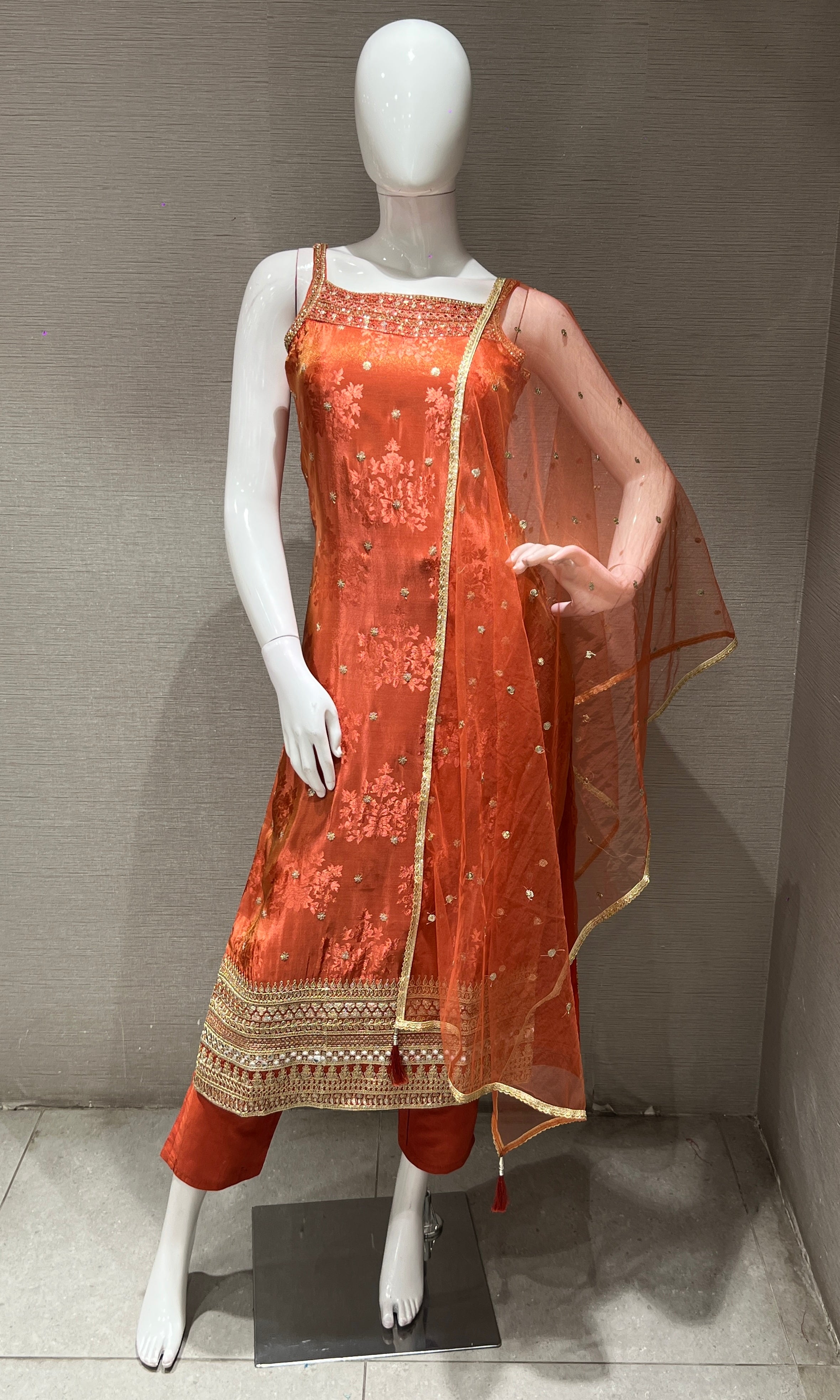 Rust AND GOLD EMBROIDERED kurta set