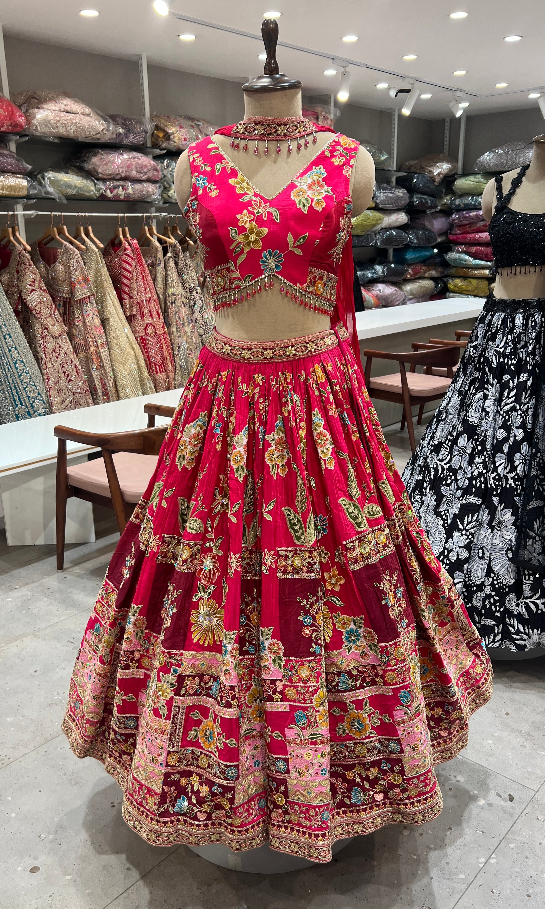 PINK Intricate FLORAL Embroidery Lehenga