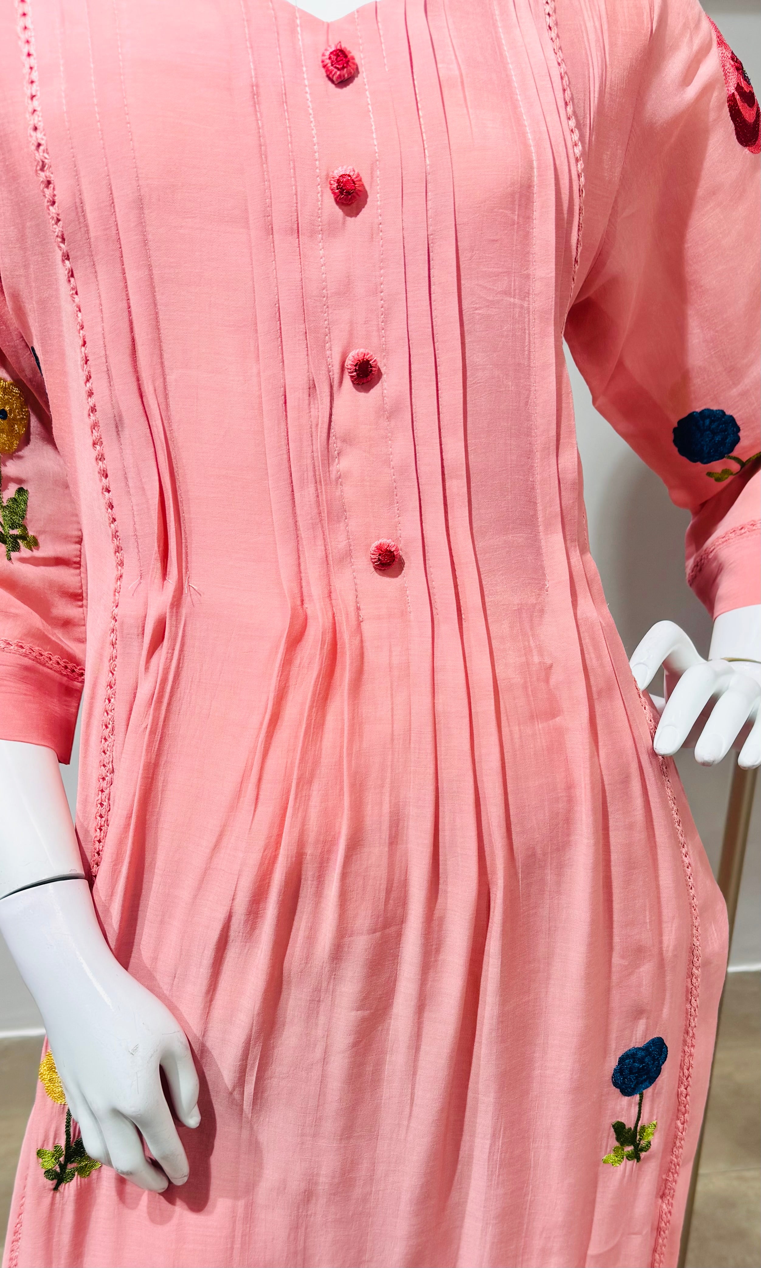 Pink Floral Kurta Pant Set with Dupatta
