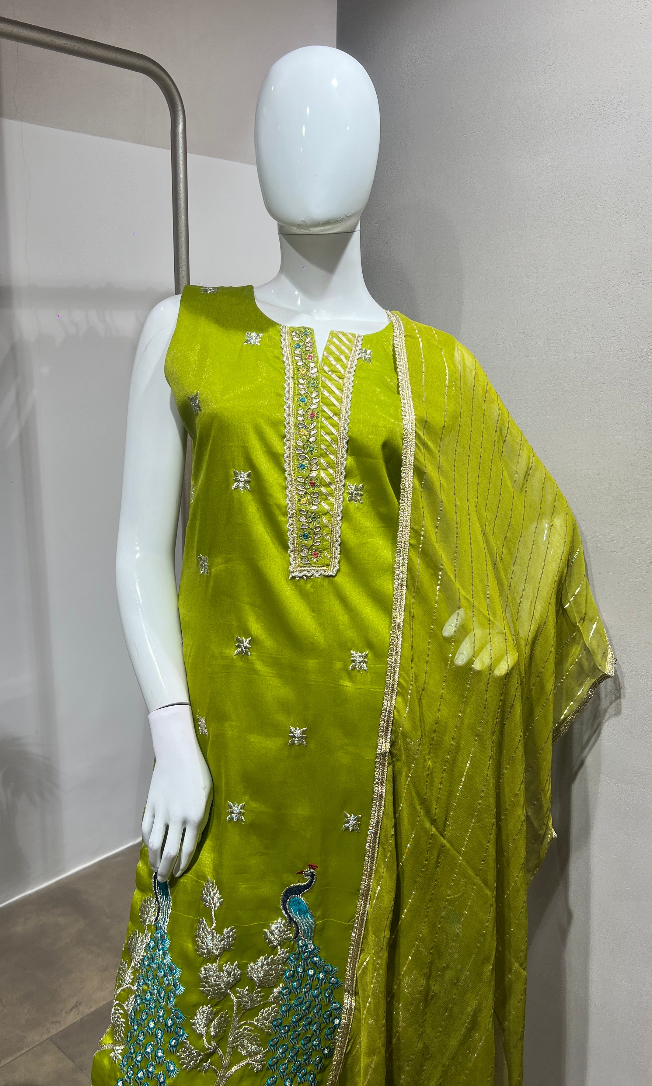 Green Peacock Embroidered Sharara set