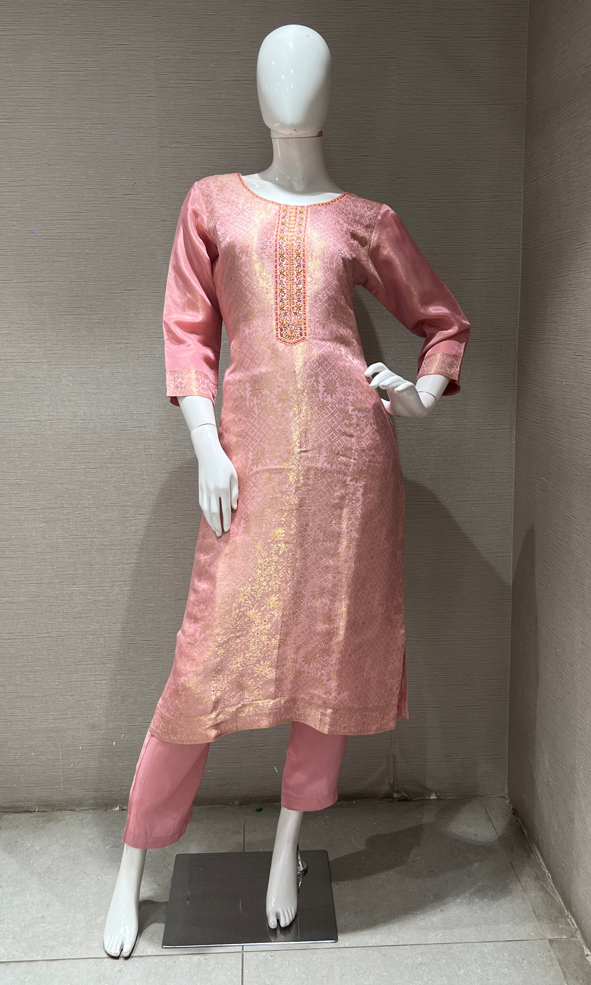 Peach golden kurta set