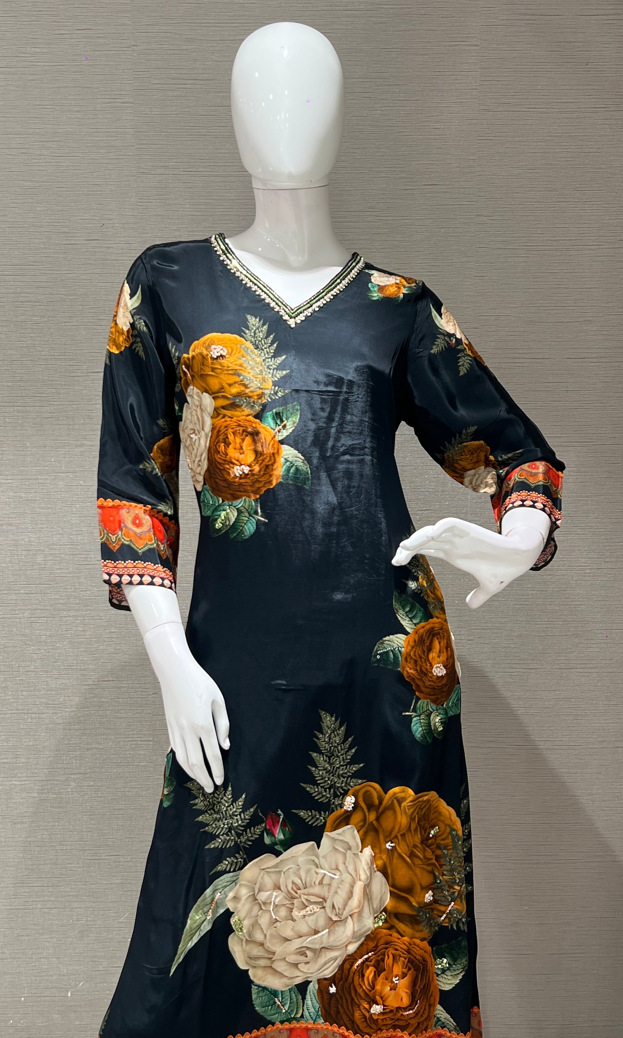 Black Elegant Floral Printed KURTA SET