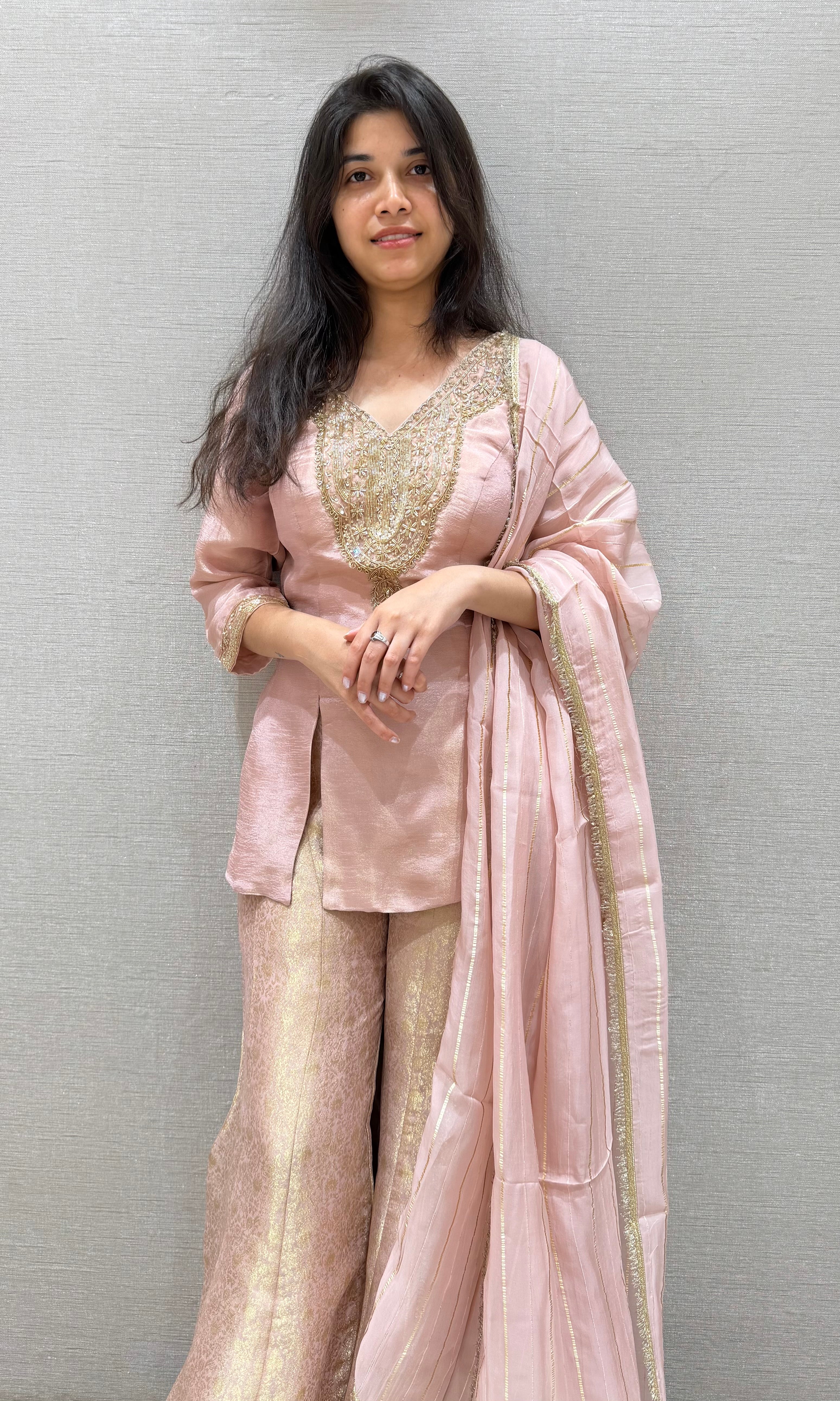 Onion pink EMBELLISHED SHARARA SET
