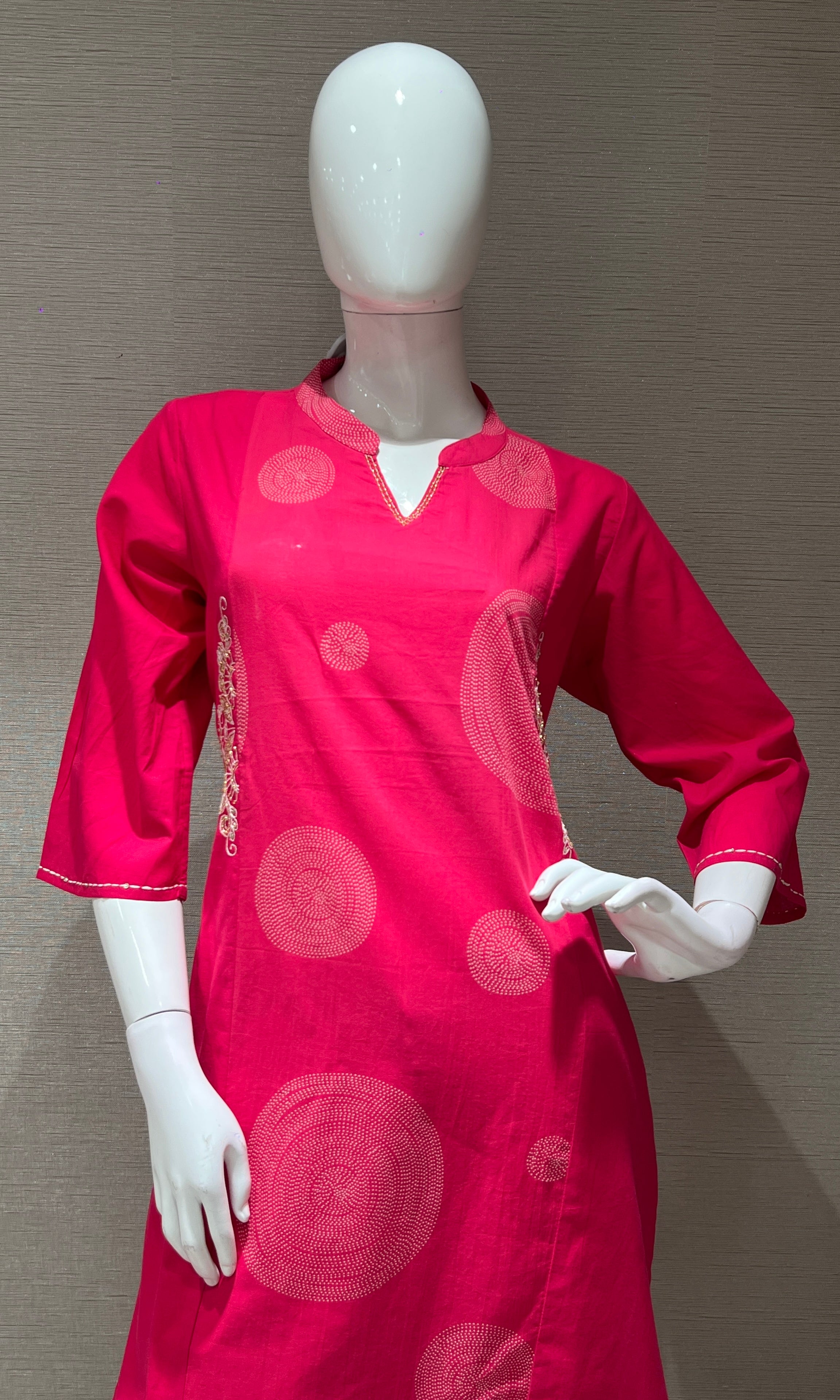 Rani Pink Bandhini Print Kurta Set