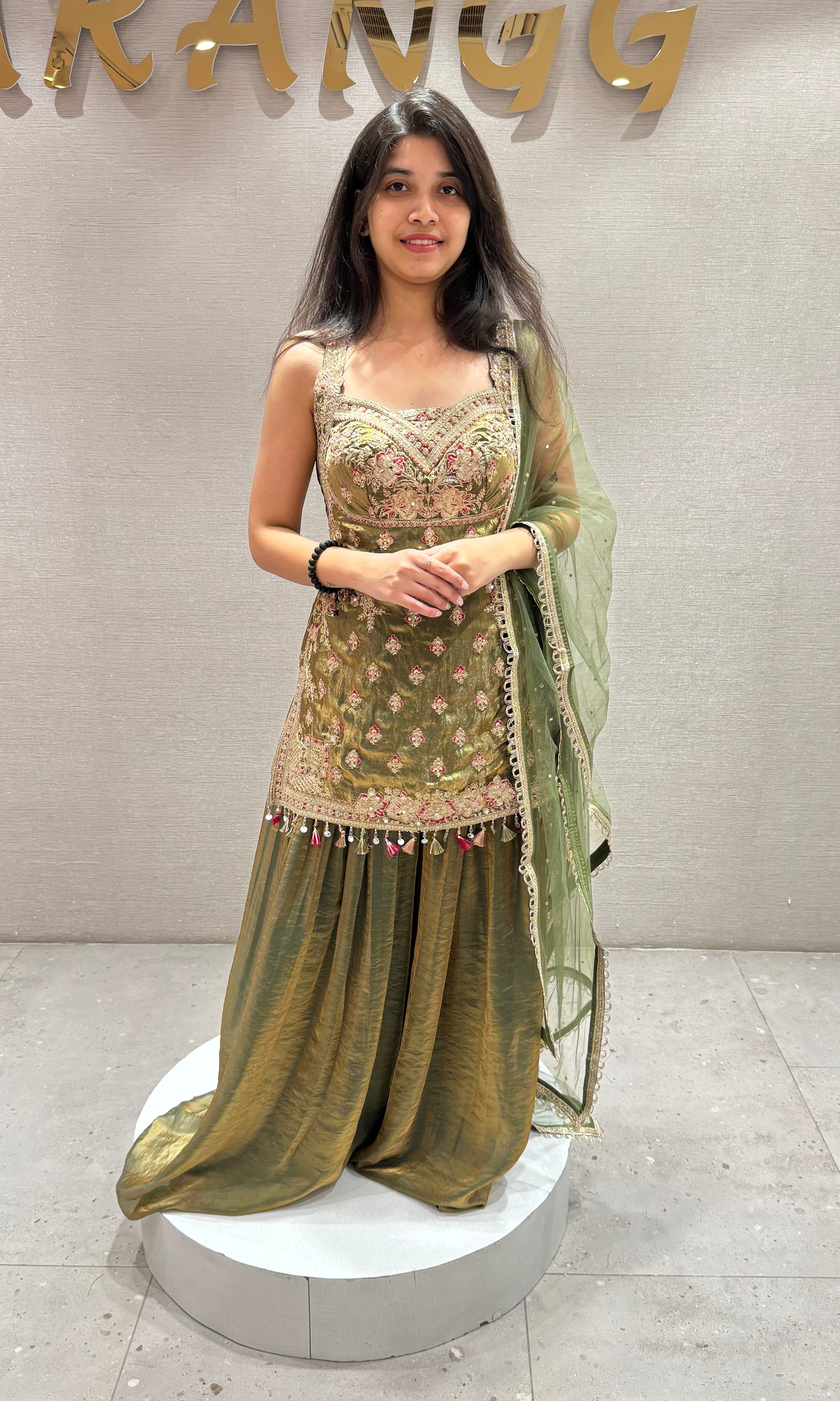 Green EMBROIDERED SHARARA SET