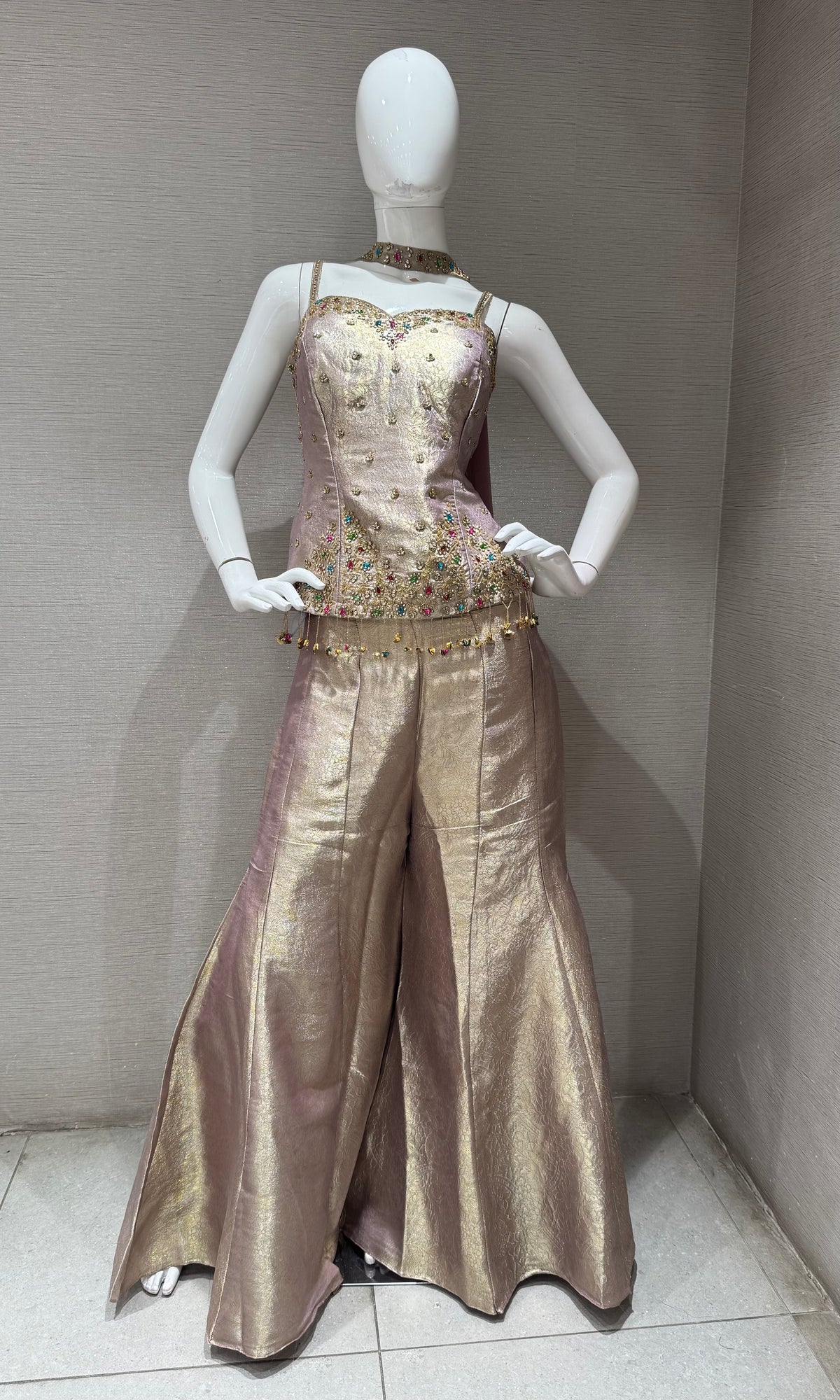 Lavander Shimmer Corset Top and Stoned Palazzo Set