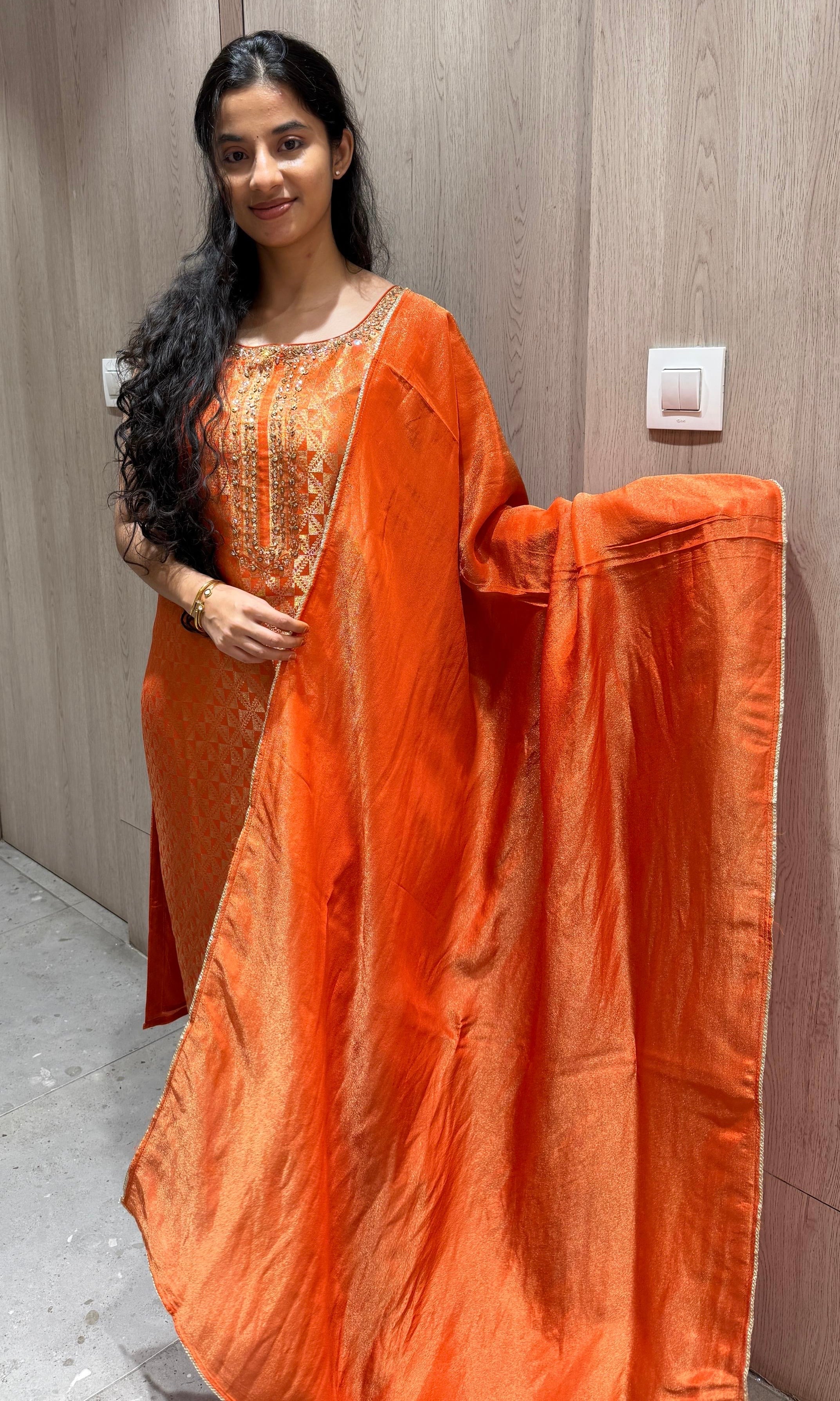 Orange and gold embroidered Kurta Set