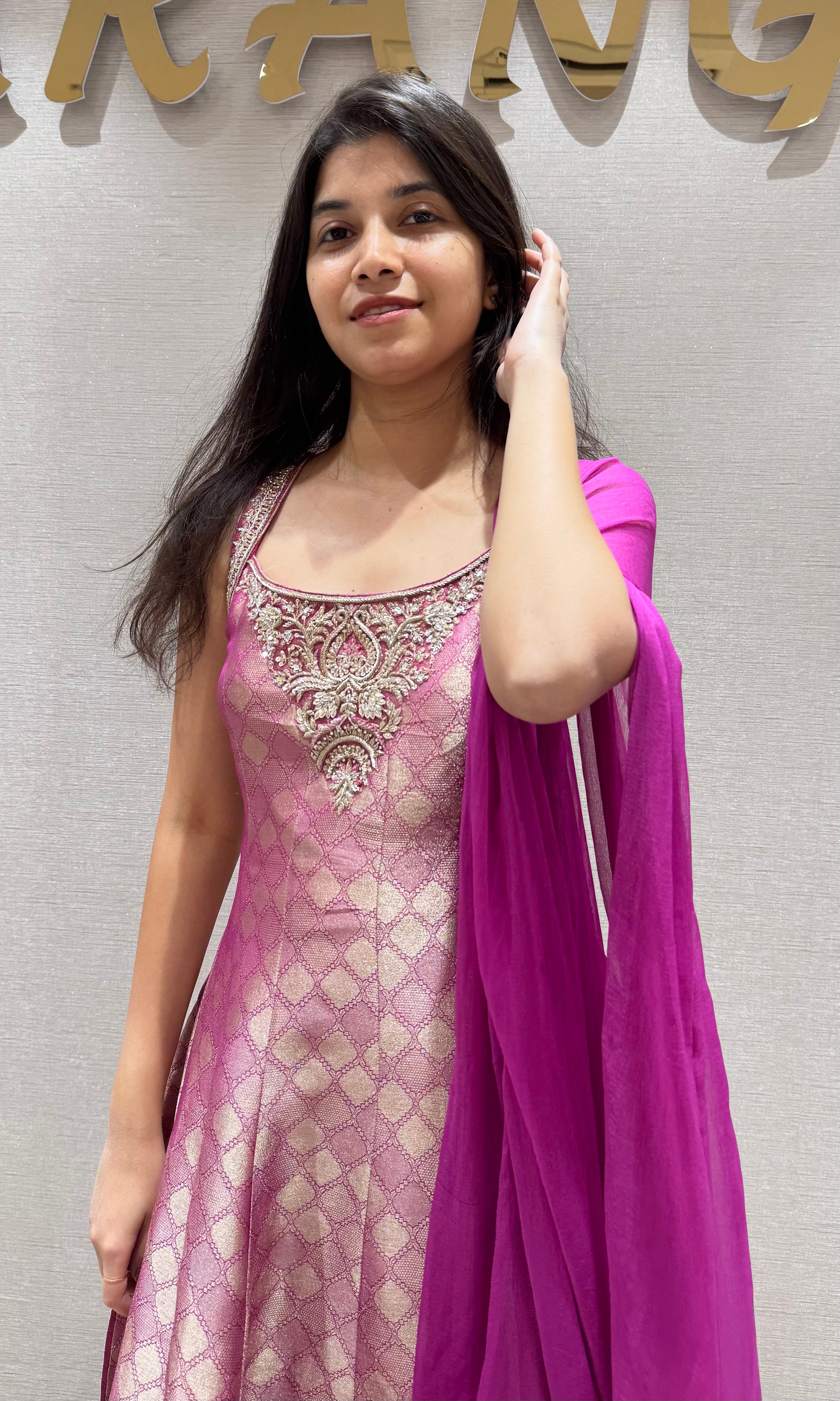 Pink Banarasi EMBROIDERED ANARKALI SET