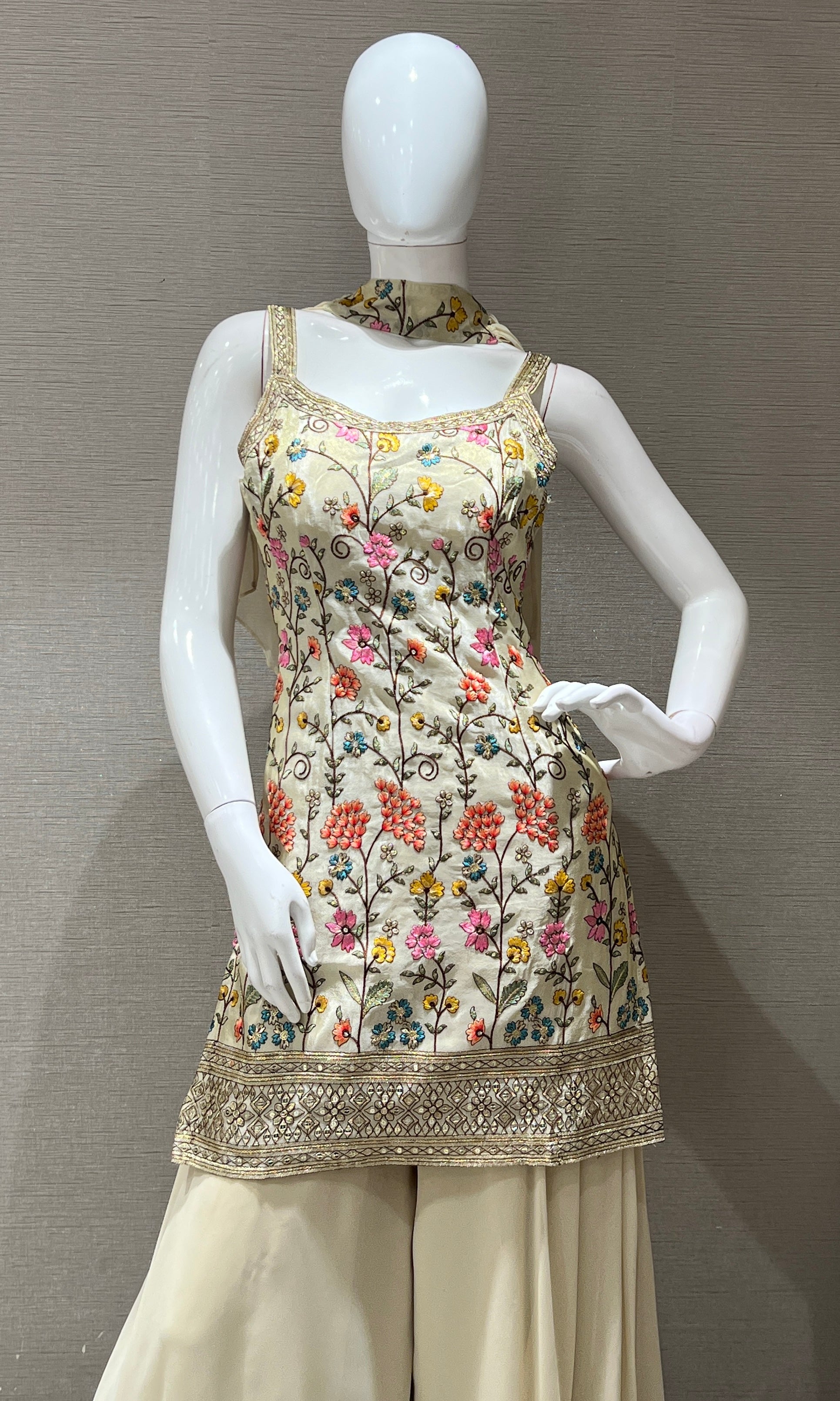 Ivory floral embroidered sharara palazoo