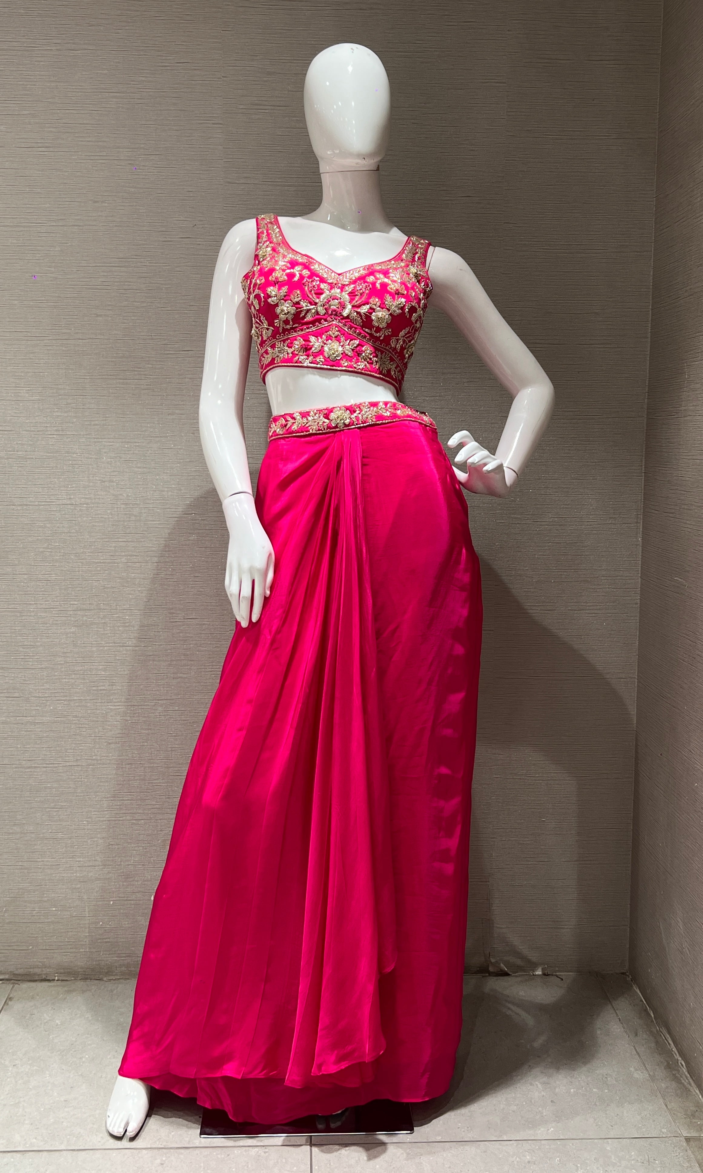 Rani pink EMBROIDERED BLOUSE WITH SKIRT