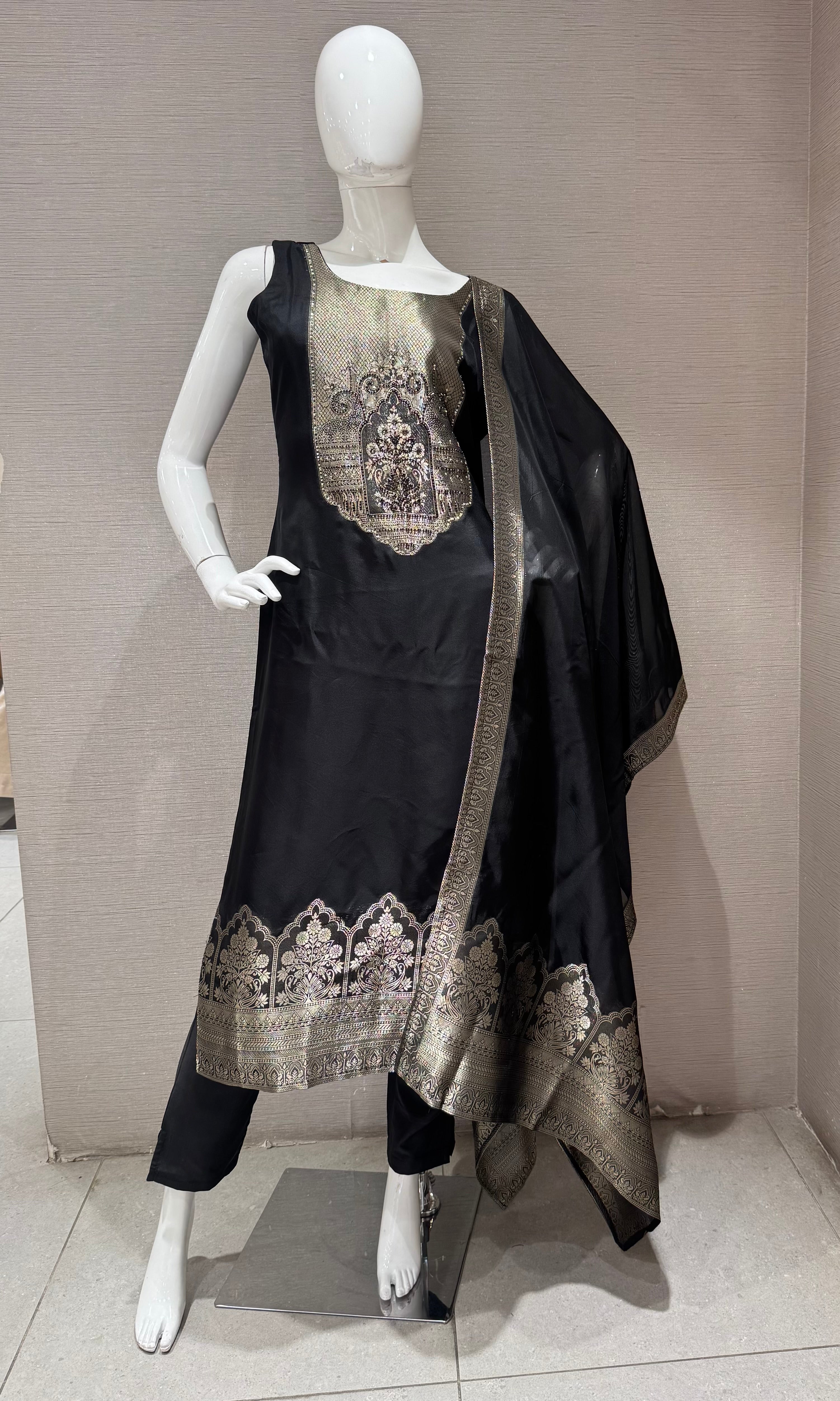 Black Zari Embroidered Kurta Set with Dupatta