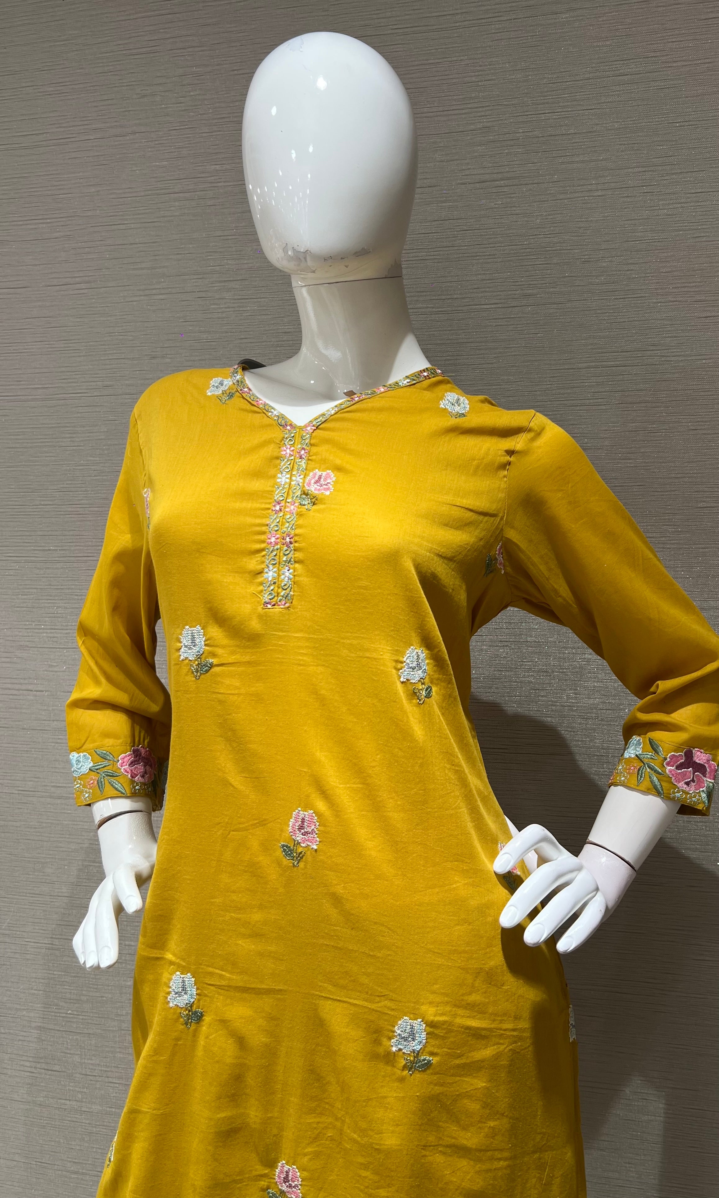 Yellow Floral Embroidered Kurta set with Dupatta