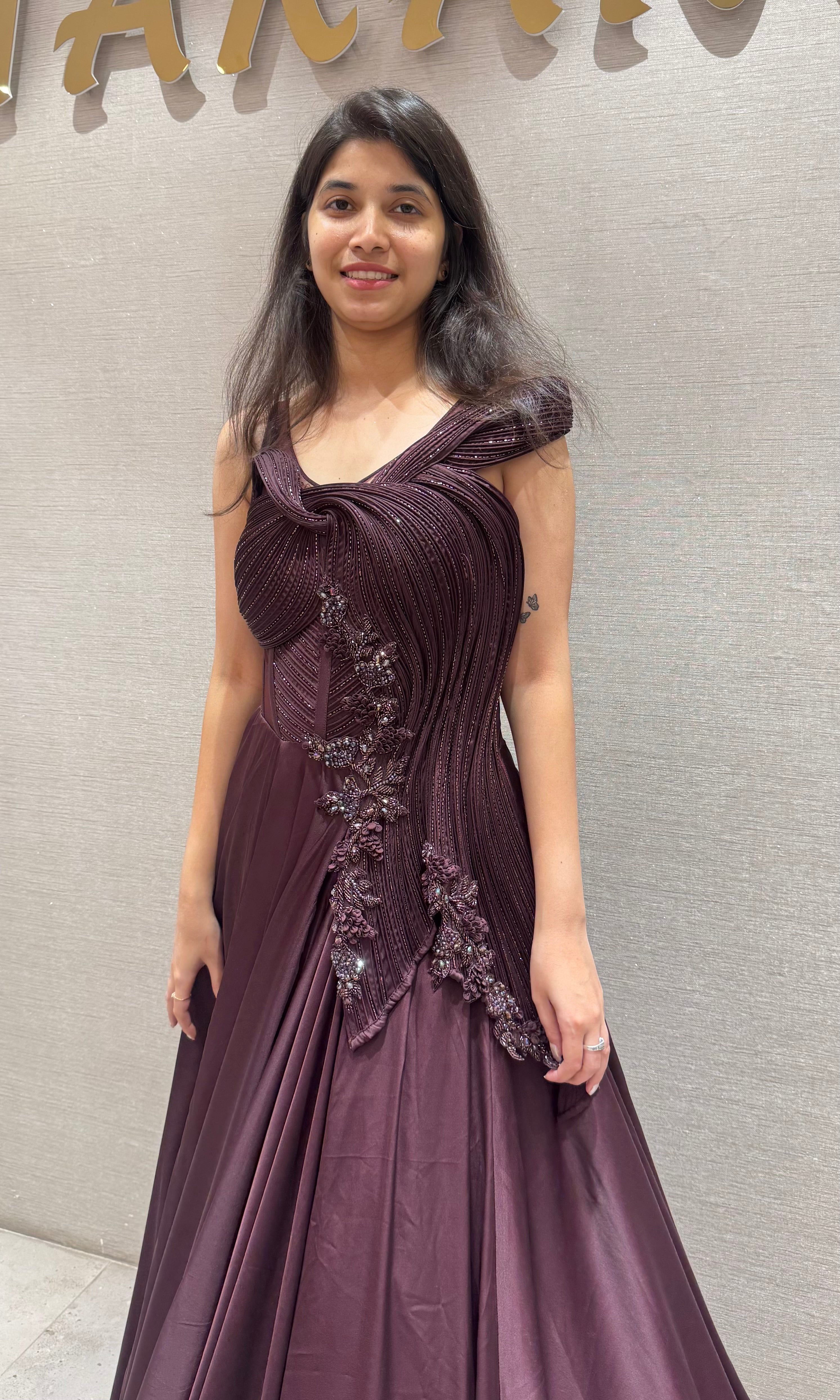 Wine FLORAL EMBELLISHED GOWN