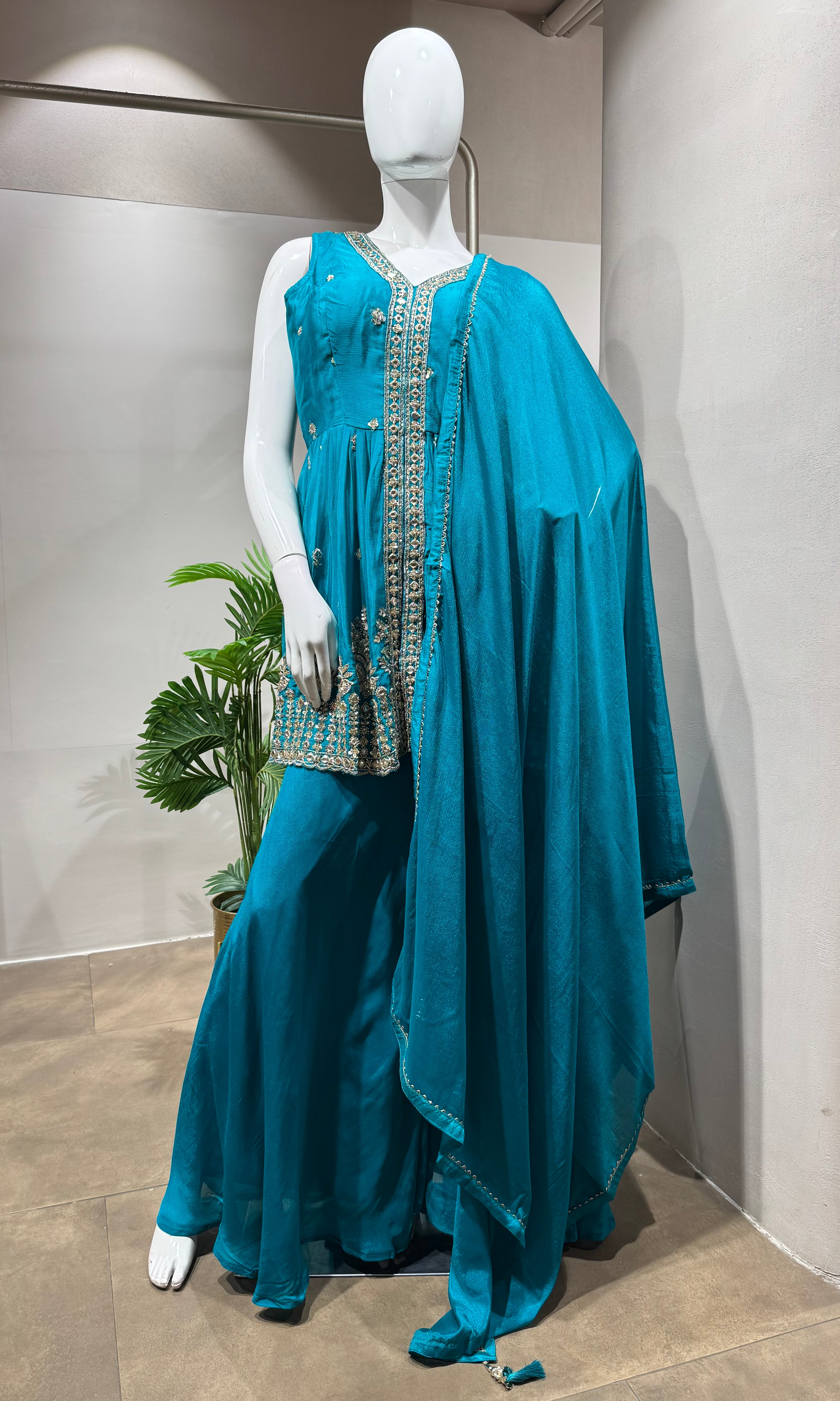 RAMA EMBROIDERED PEPLUM PALAZZO SET