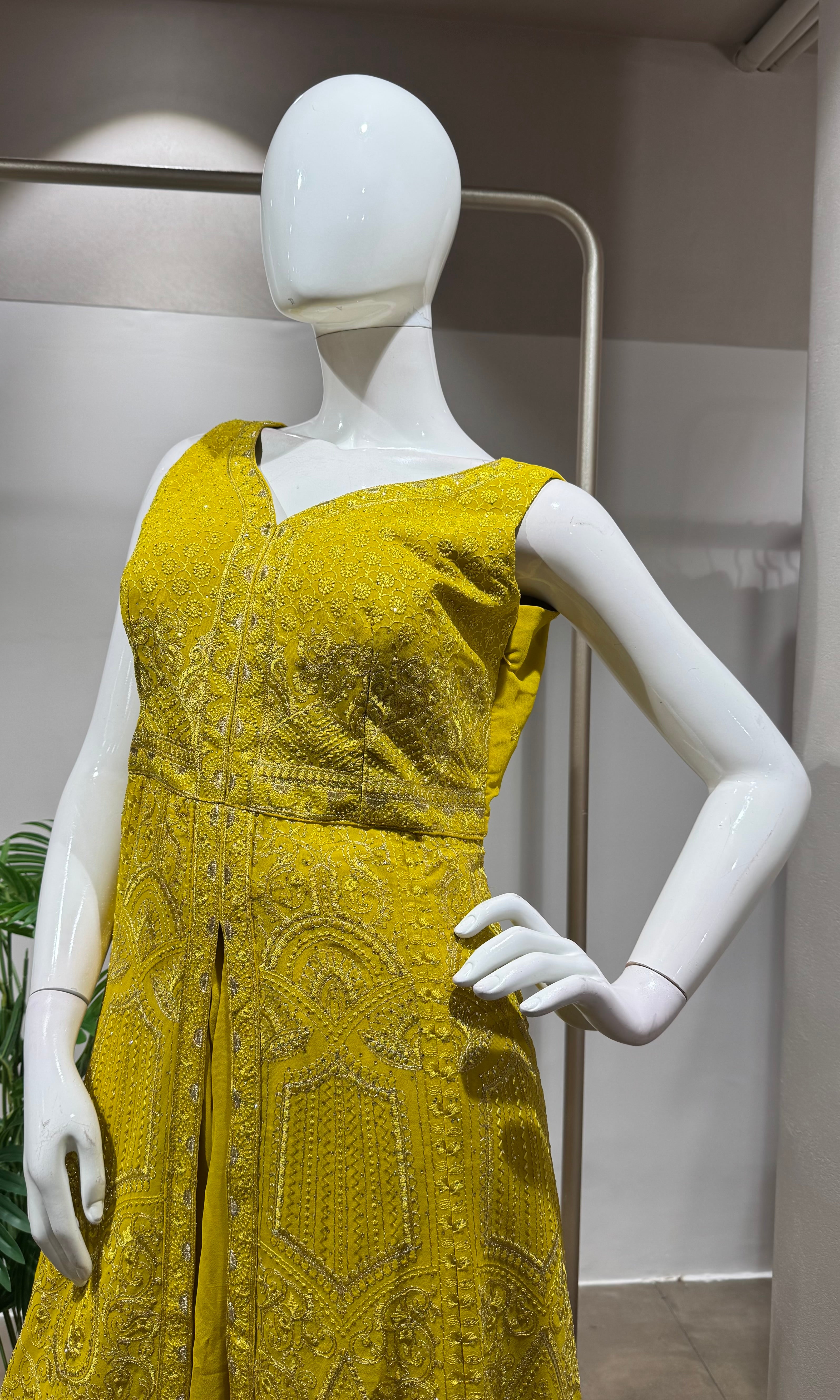 MUSTARD FRONT SLIT ANARKALI PALAZZO SET