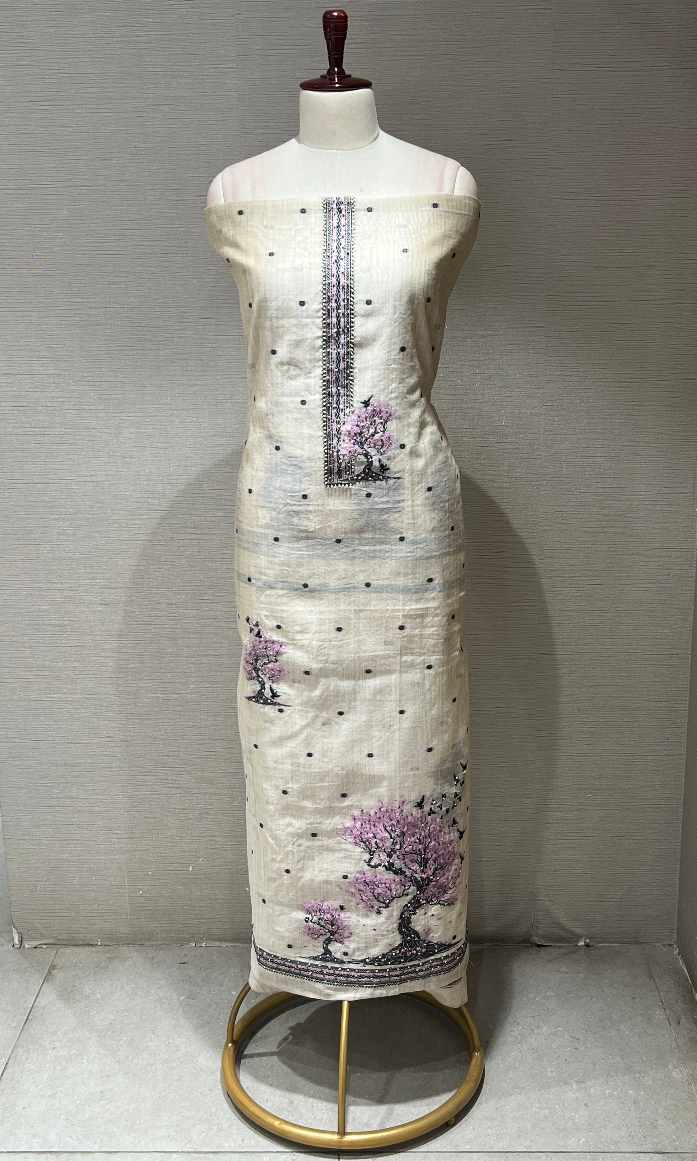 Purple Floral Embroidered dress material