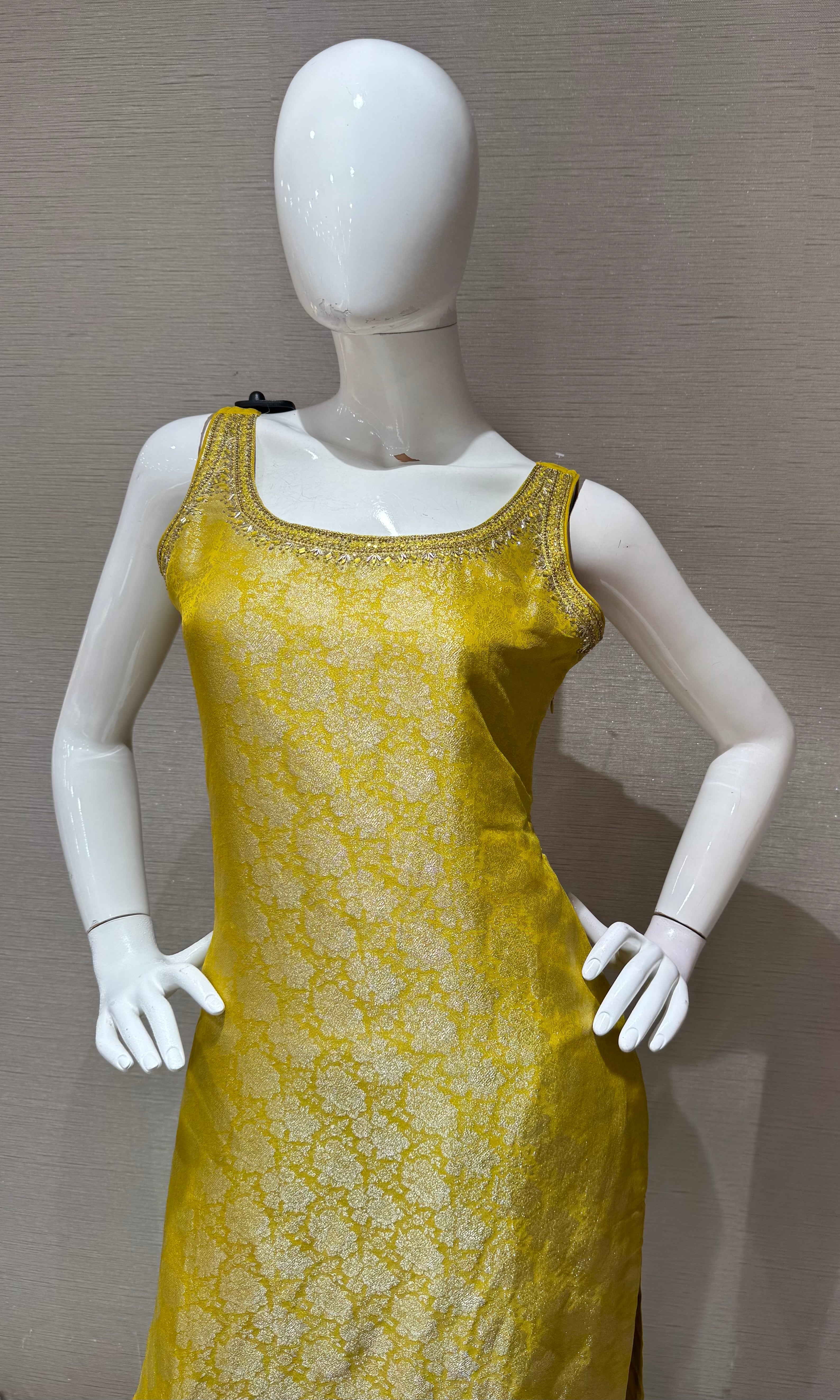 yellow banarasi Silk KURTA SET