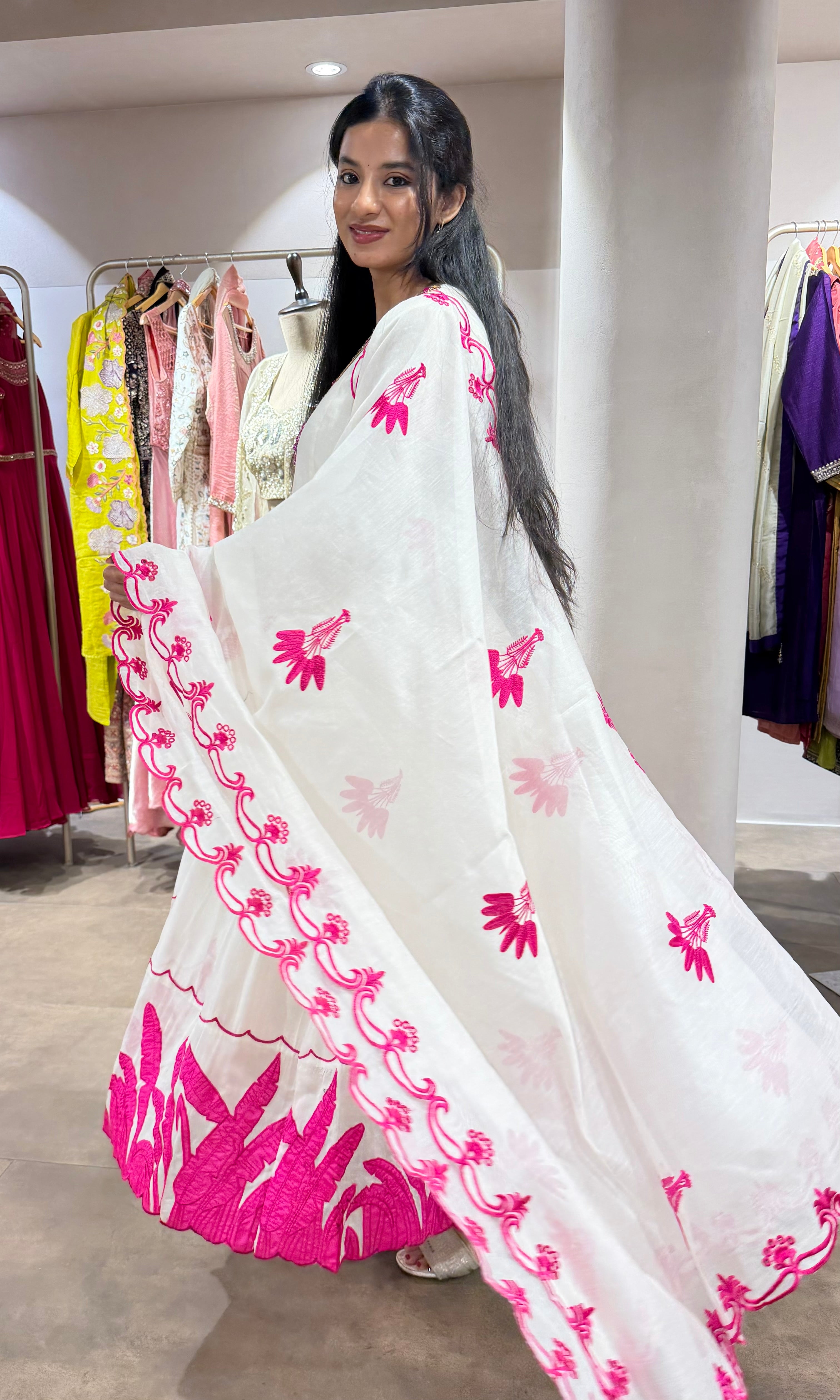 HALF WHITE & PINK ETHNIC ANARKALI SET