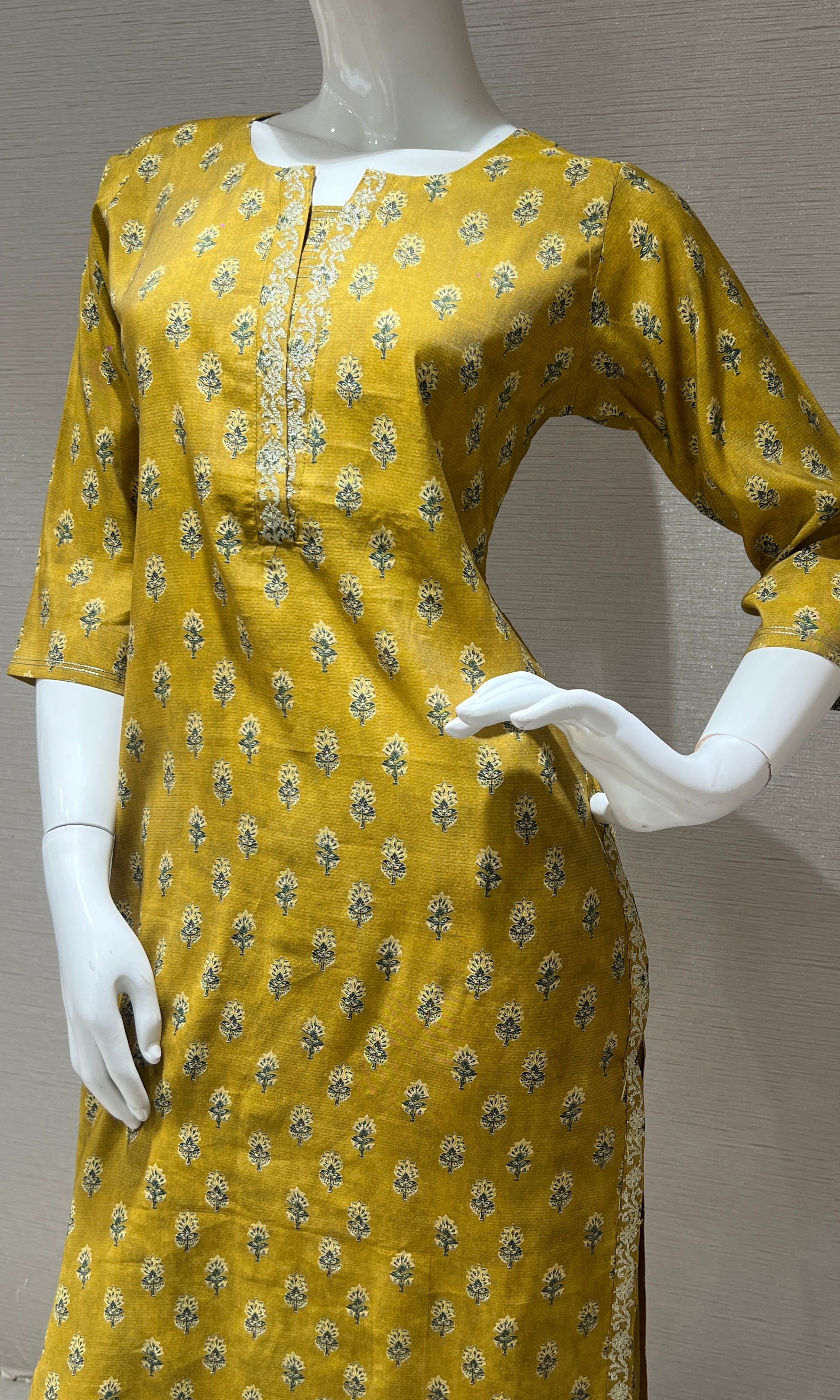Mehandi green embroidered kurta set