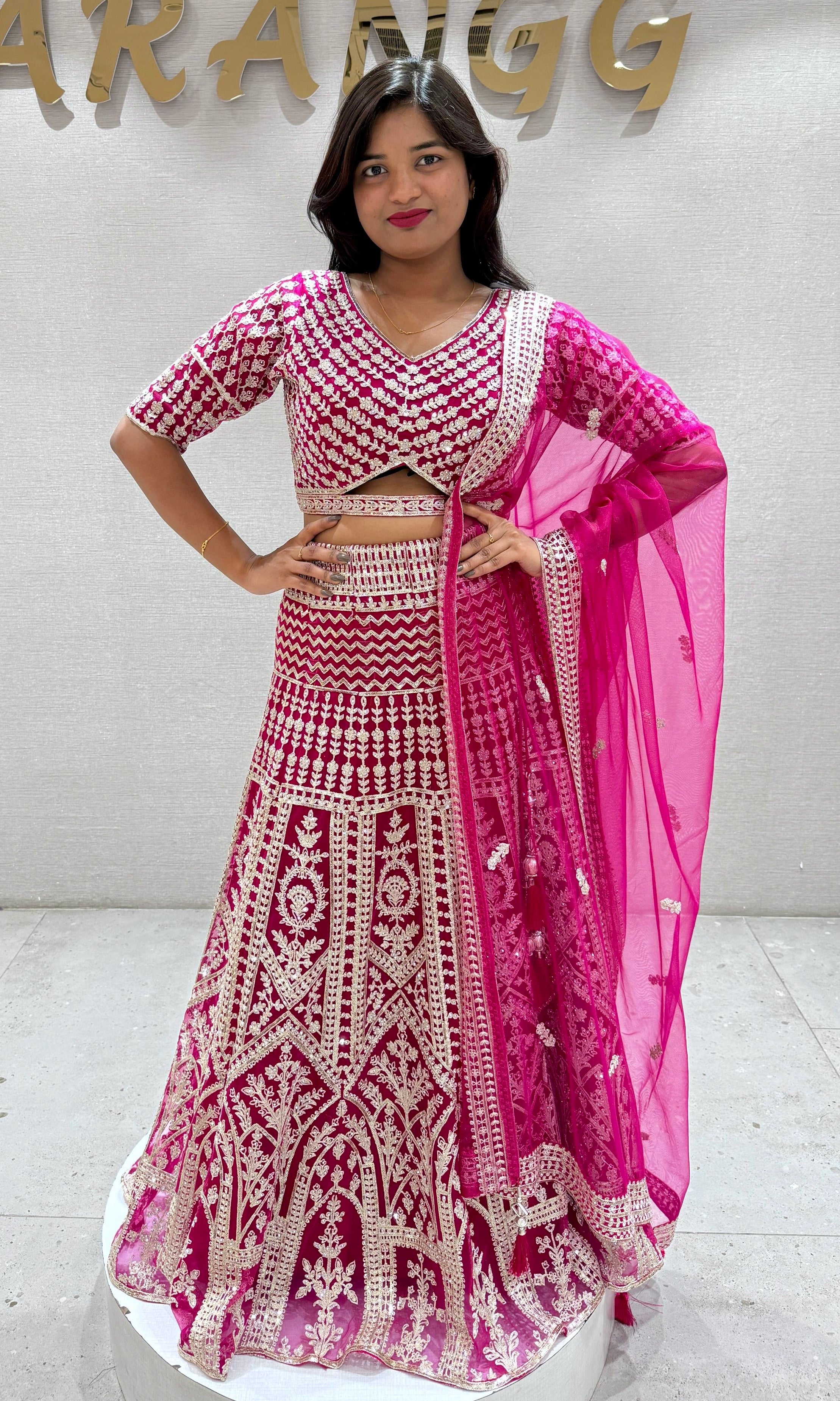 RANI PINK LEHENGA WITH INTRICATE EMBROIDERY