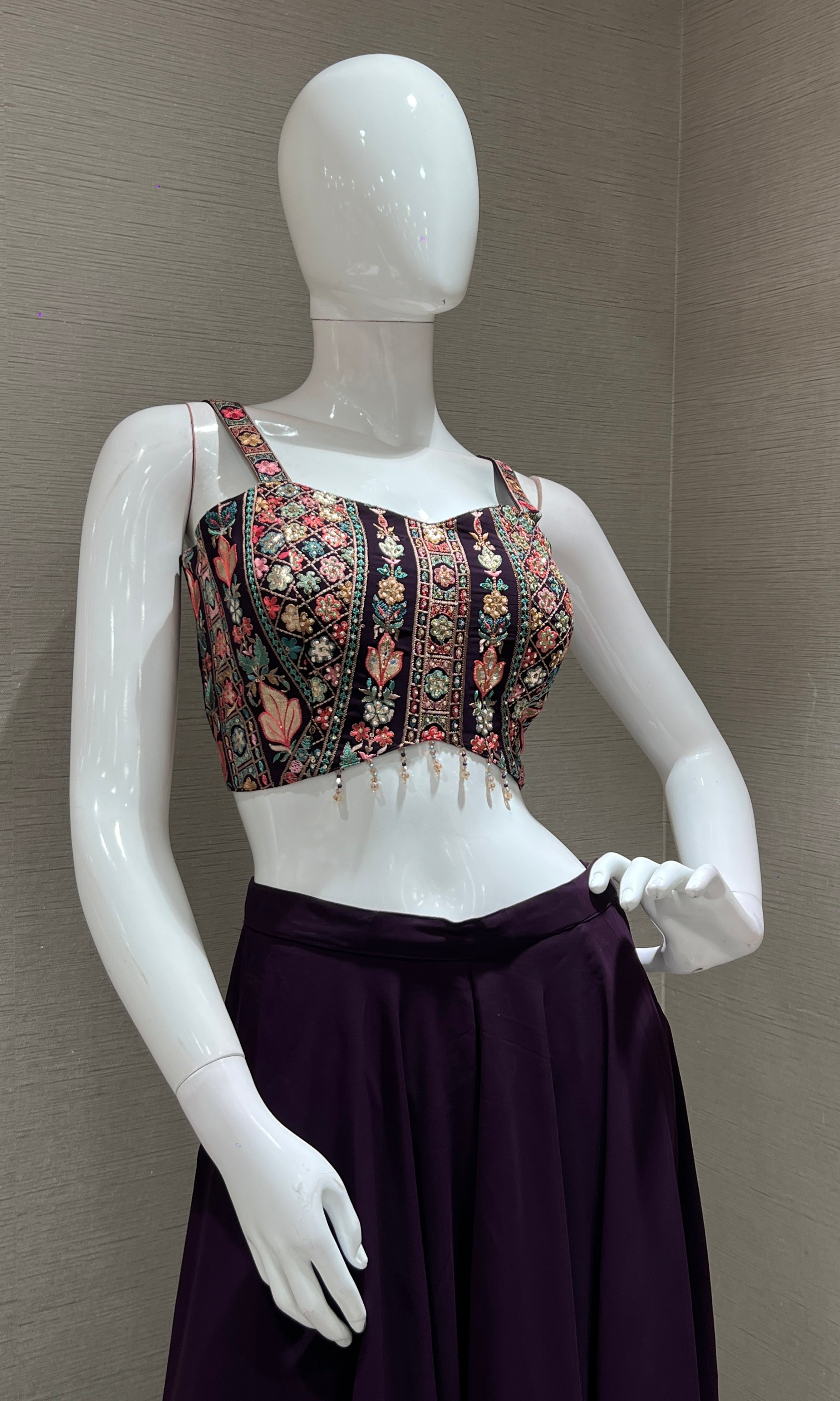 Wine embellished palazzo with jacket