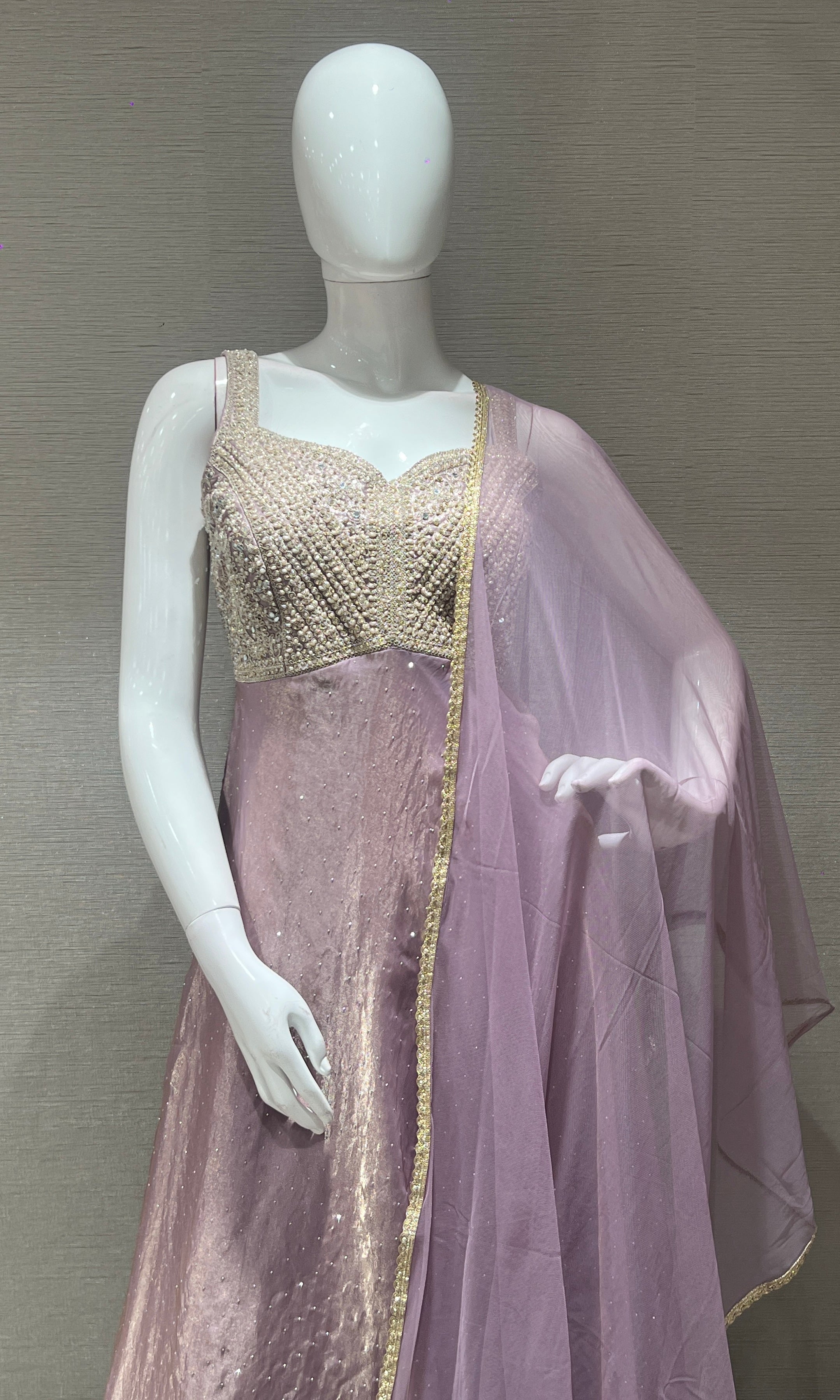 Lilac EMBROIDERED Anarkali WITH PALAZZO PANTS