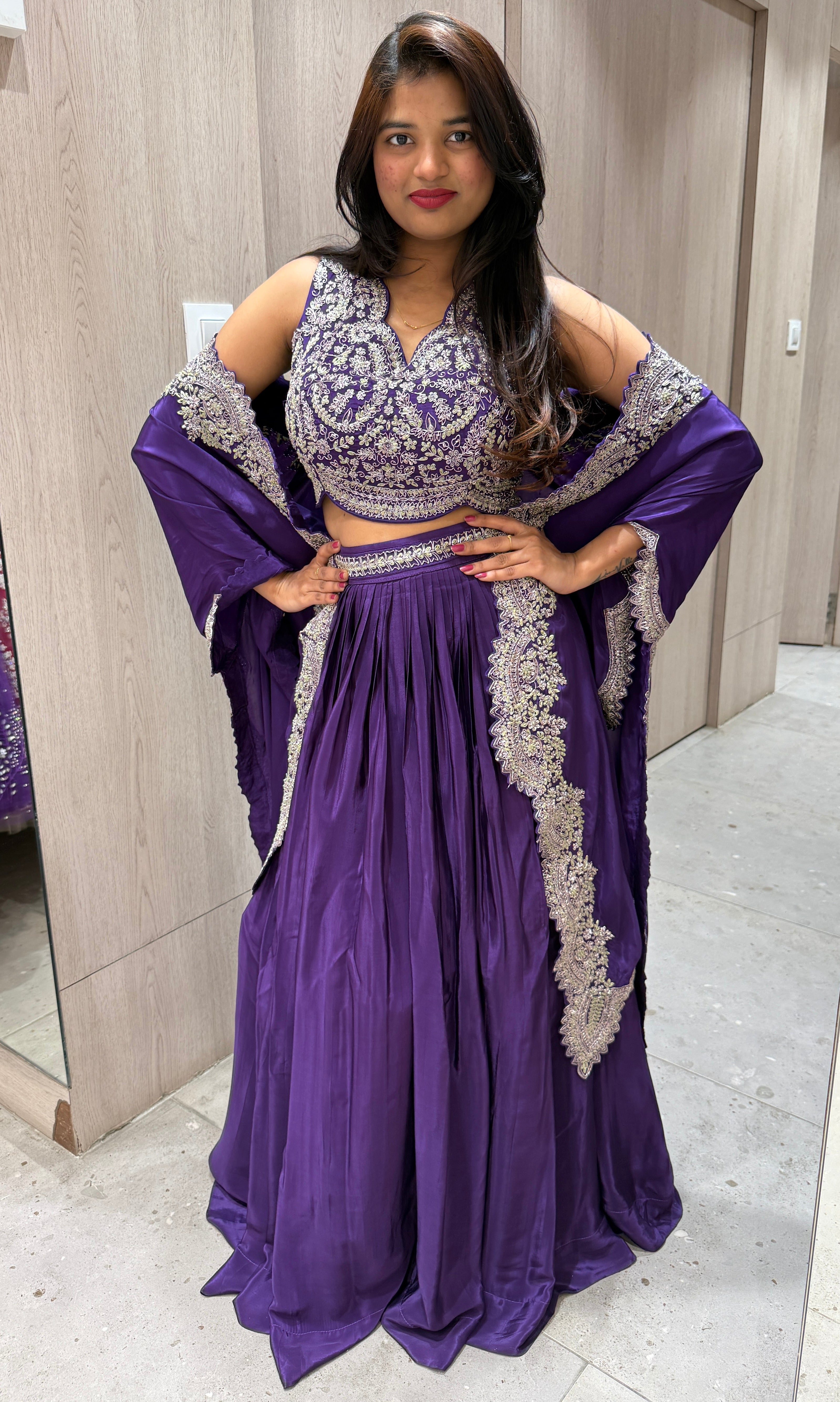 Purple Lehenga with cape
