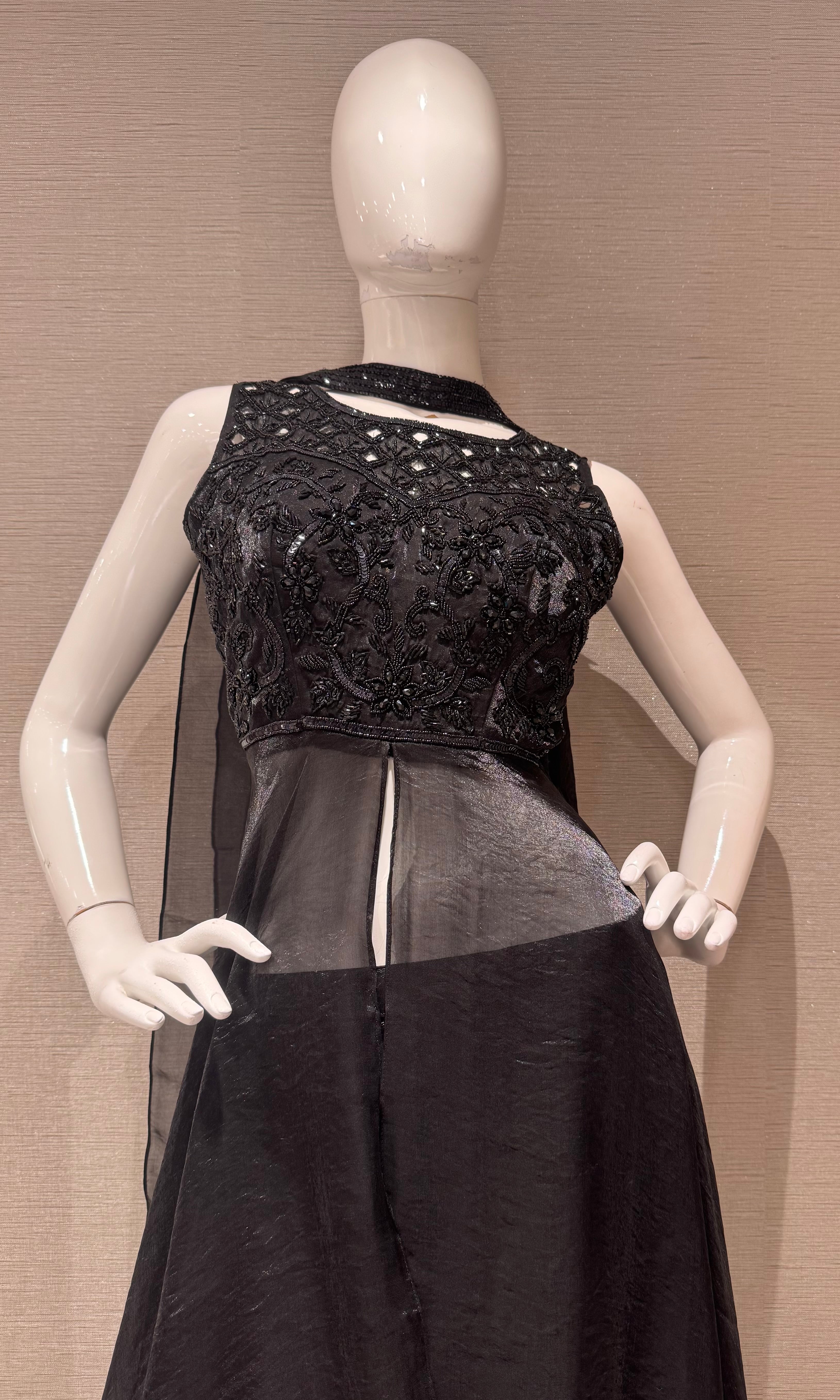Midnight Black Sequin High Neck Palazzo set