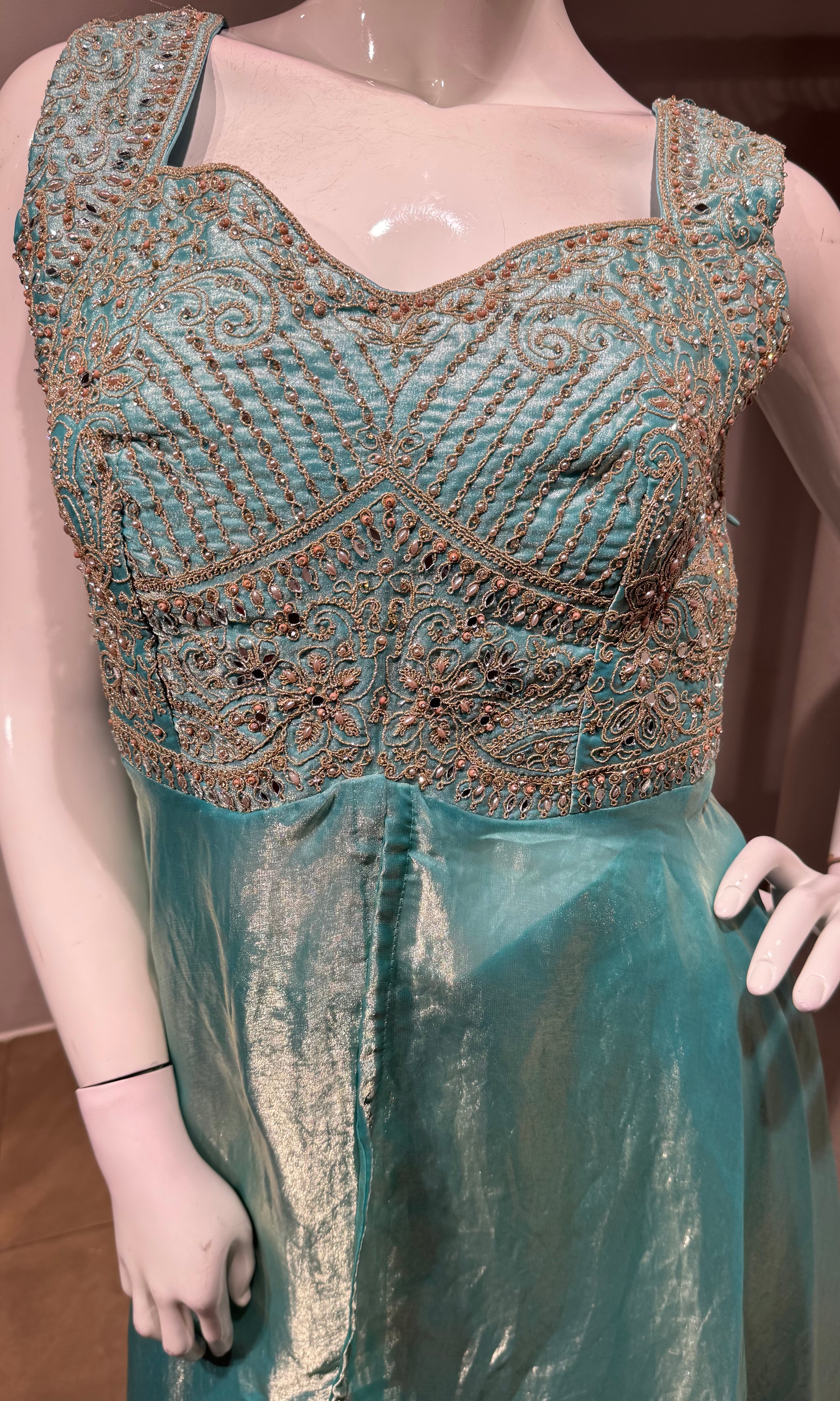 Sea Blue Shimmer Tissue Palazzo Set