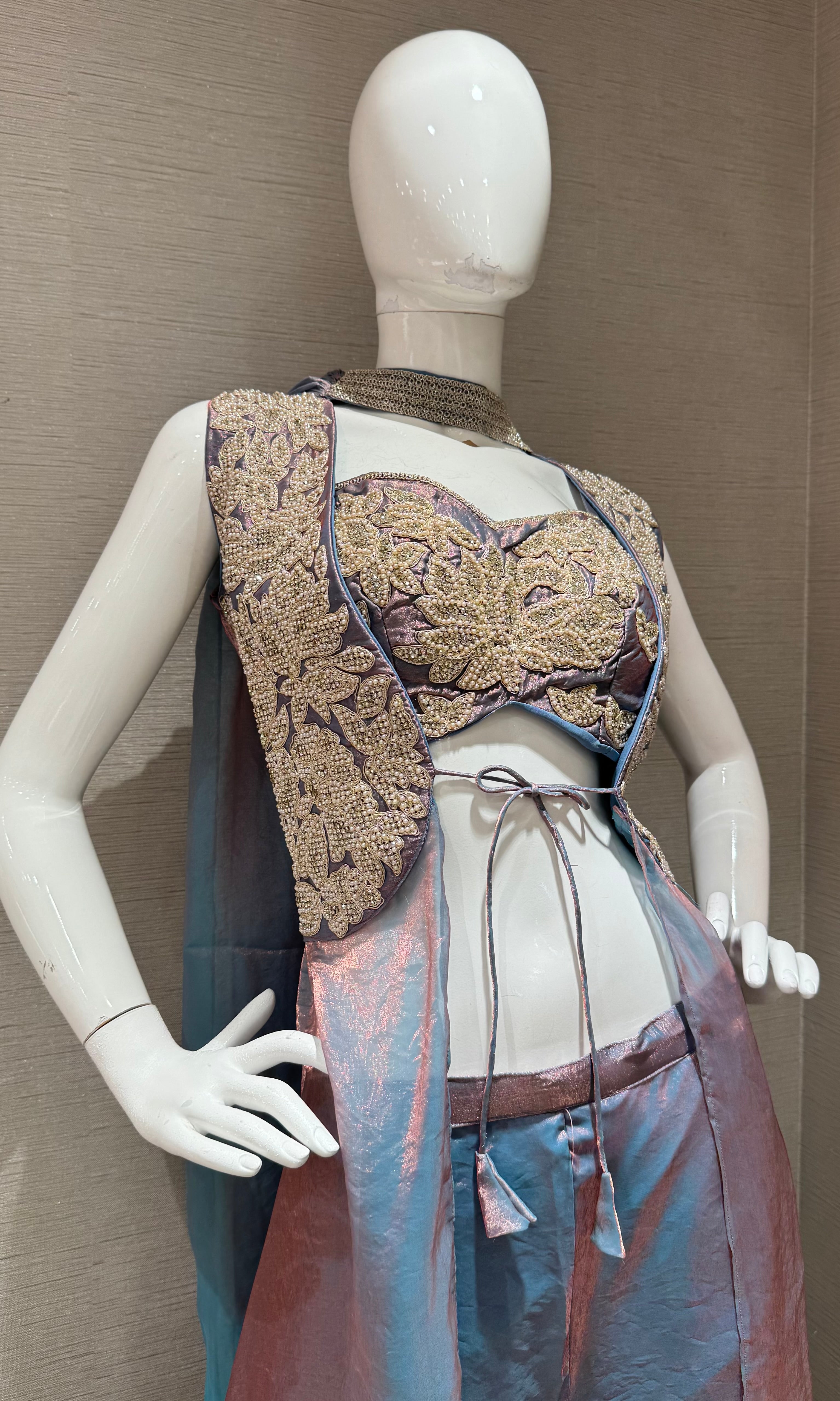 Lavander Embellished Crop Top & Palazzo Set