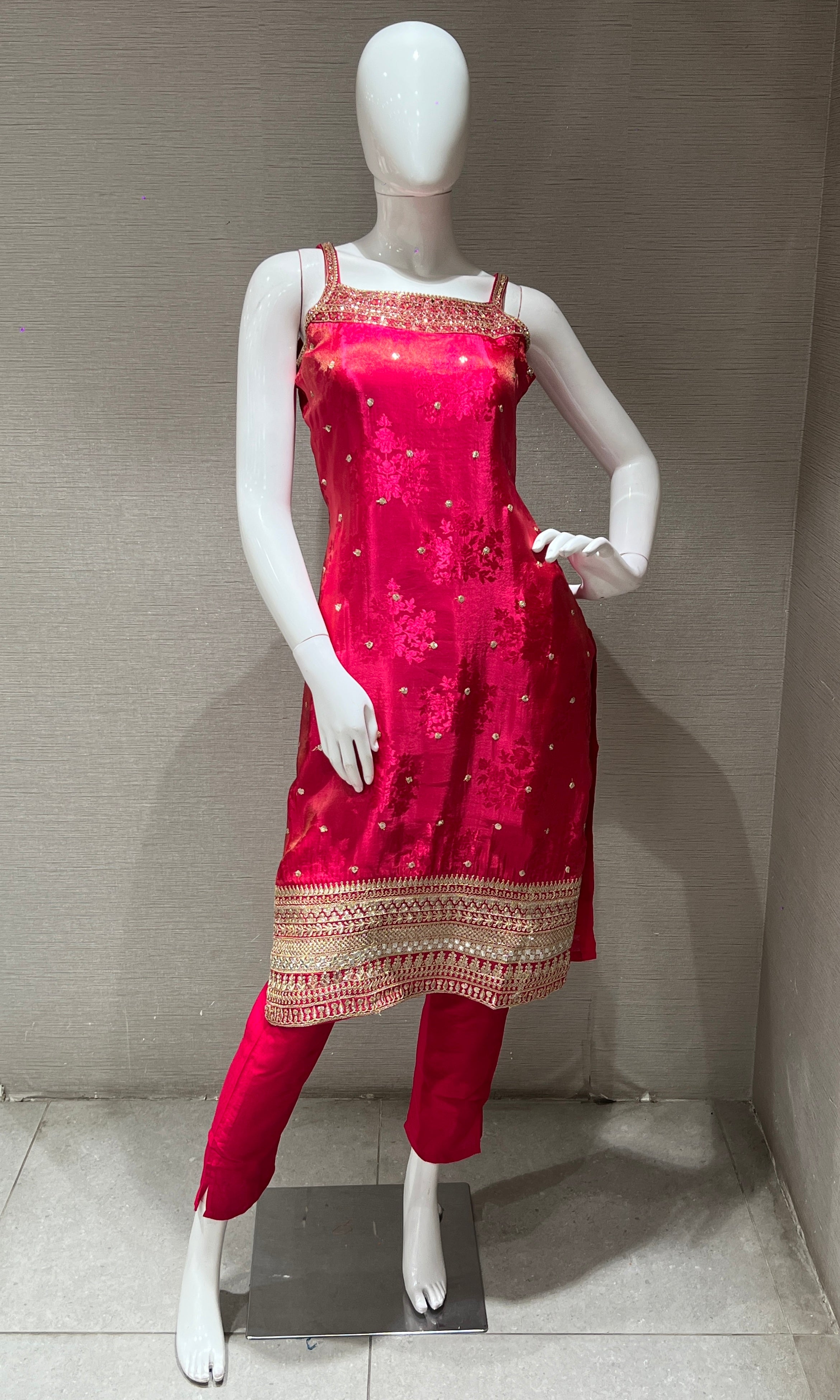 Pink and Gold Embroidered kurta set
