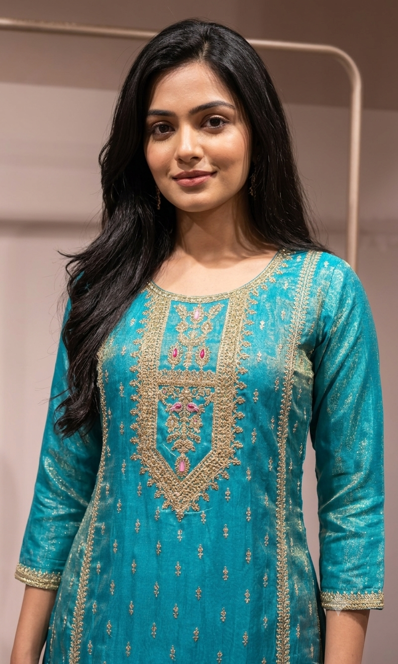 Blue Regal Gold Zari Silk KURTA SET
