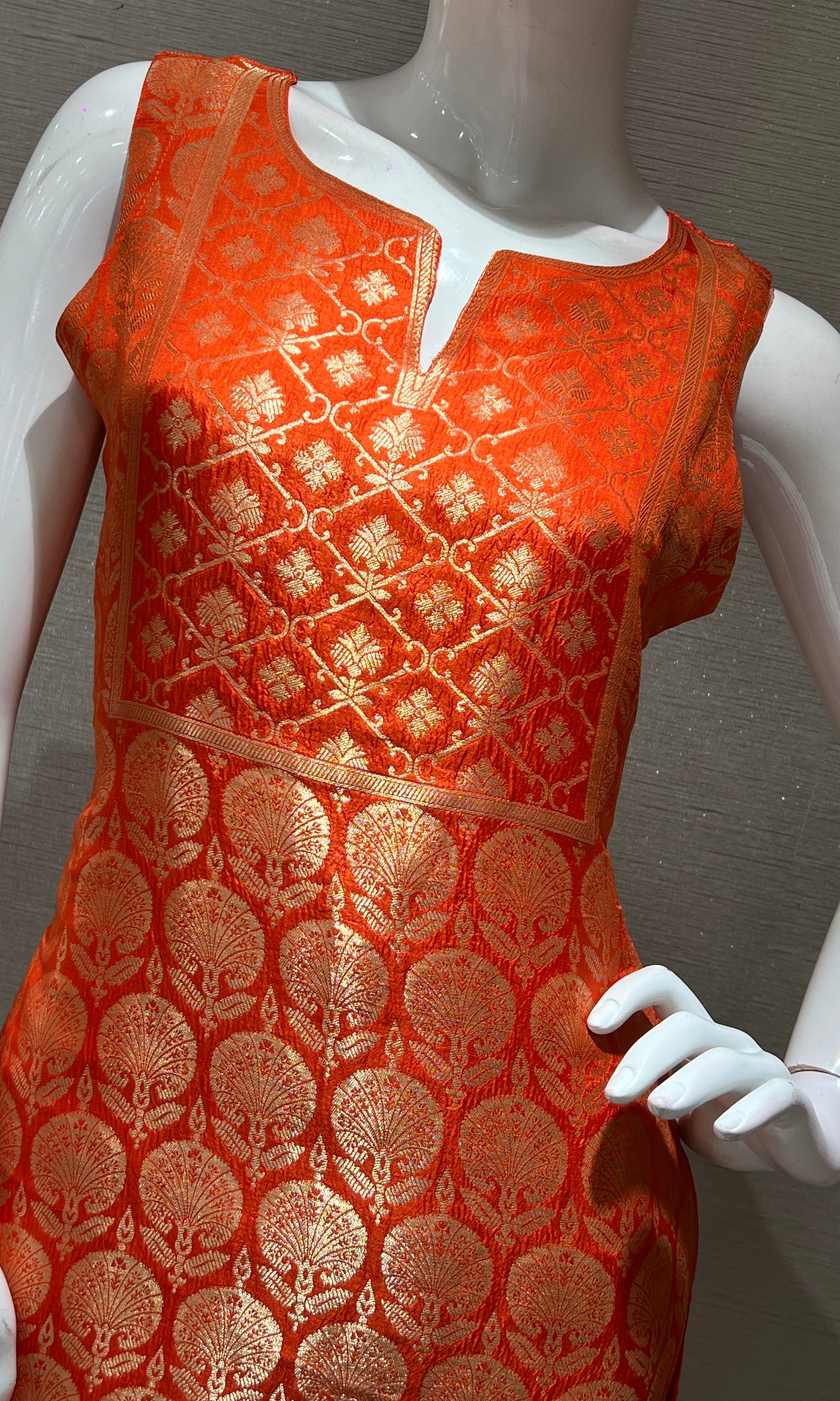 ORANGE Silk KURTA SET with Golden Embroidery