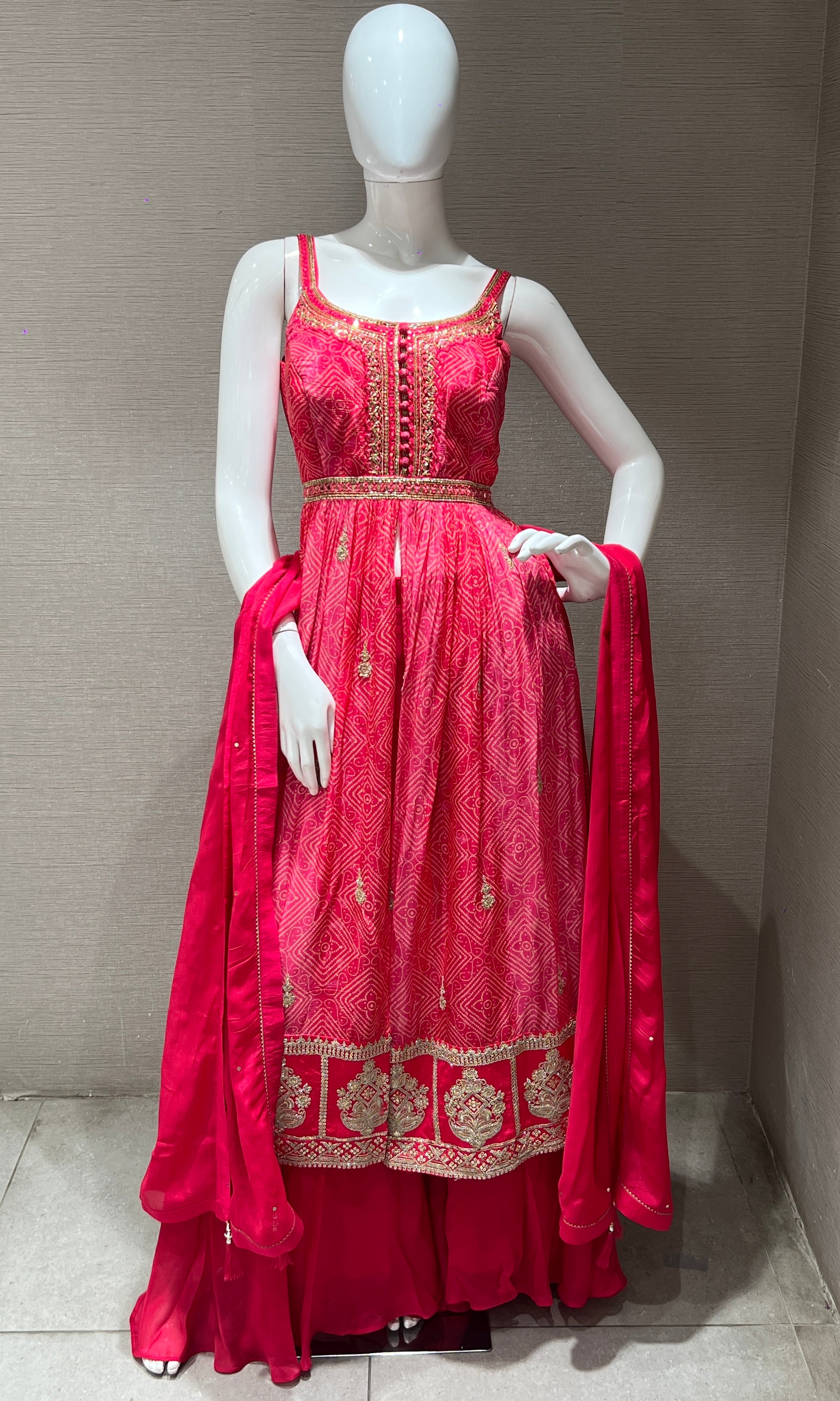 Pink front slit kurta with palazzo pants