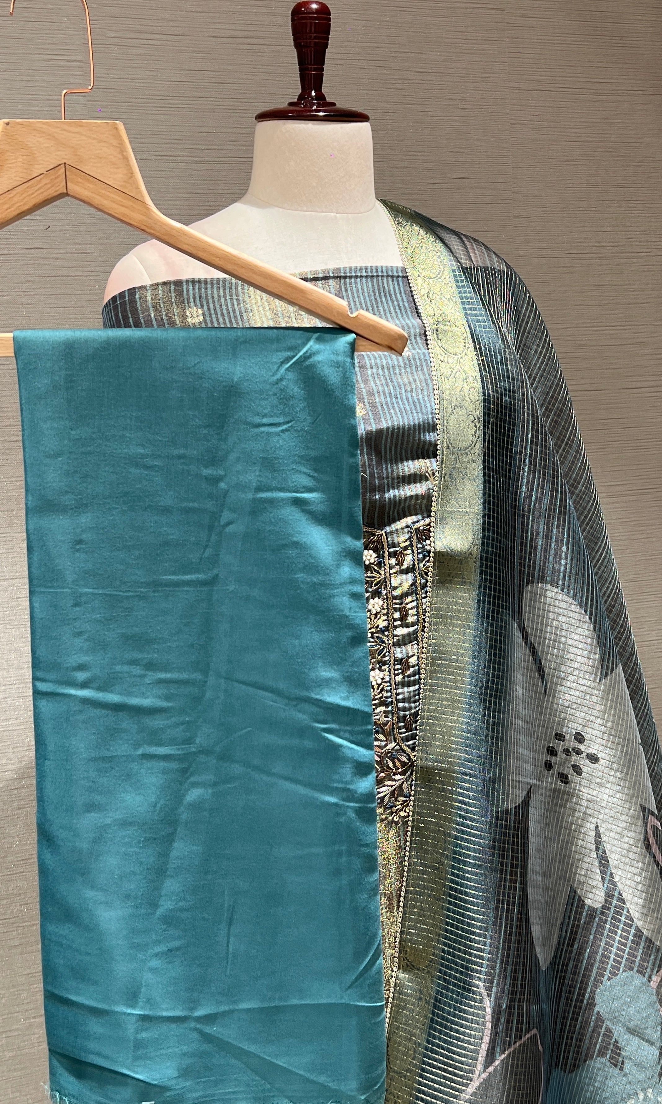 Navy blue floral dress material