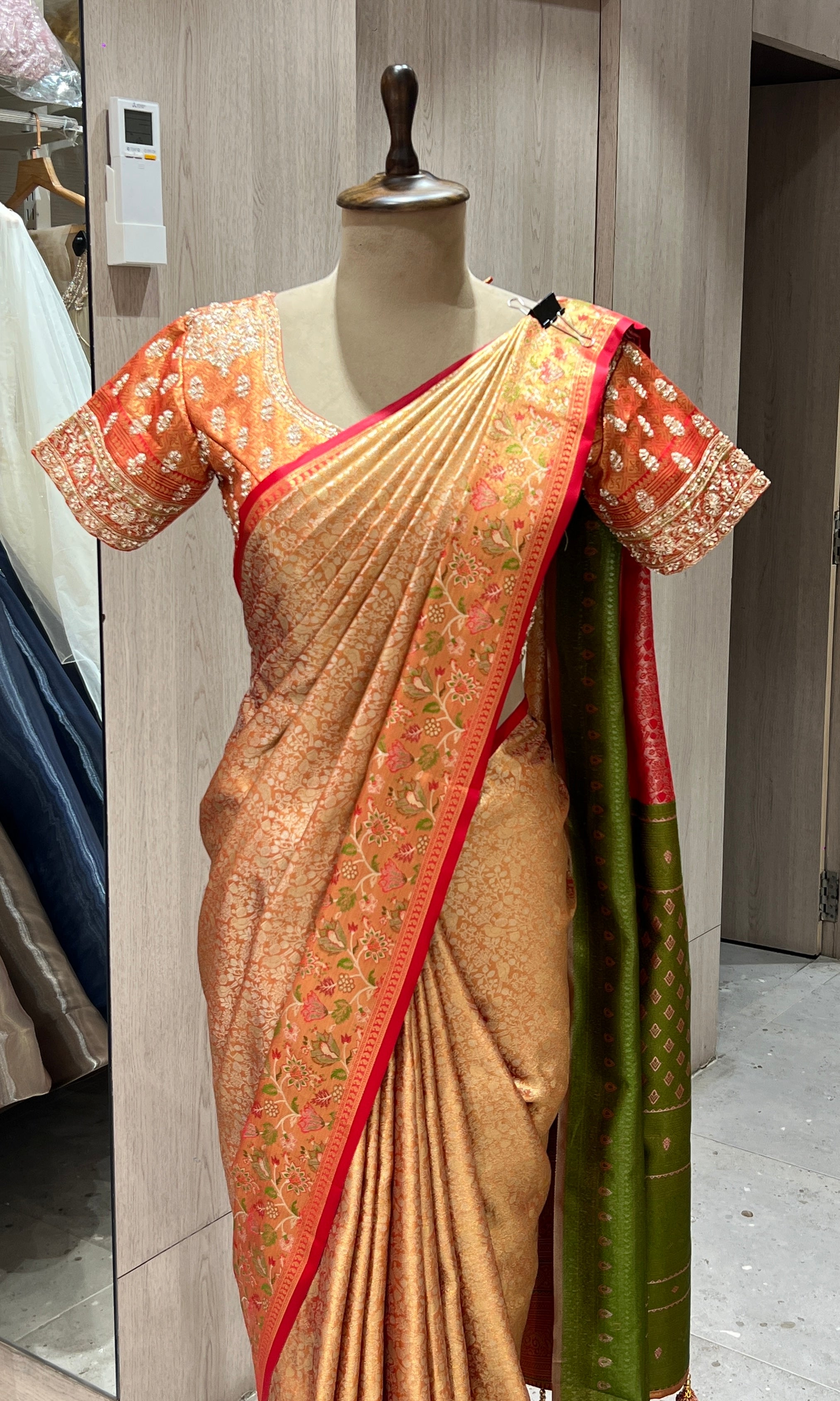 Red and gold kanjivaram saree with blouse