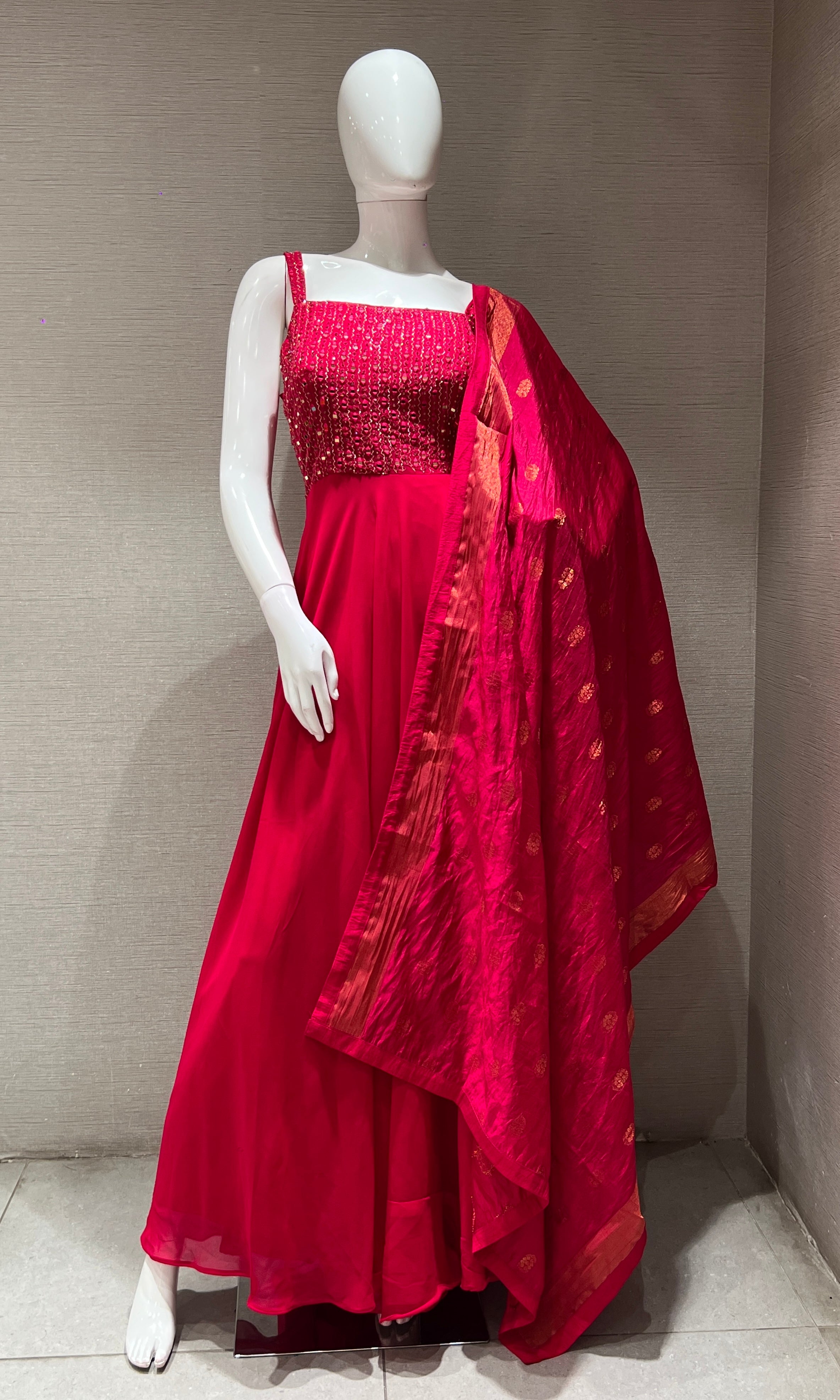 Rani pink EMBELLISHED ANARKALI LONG DRESS