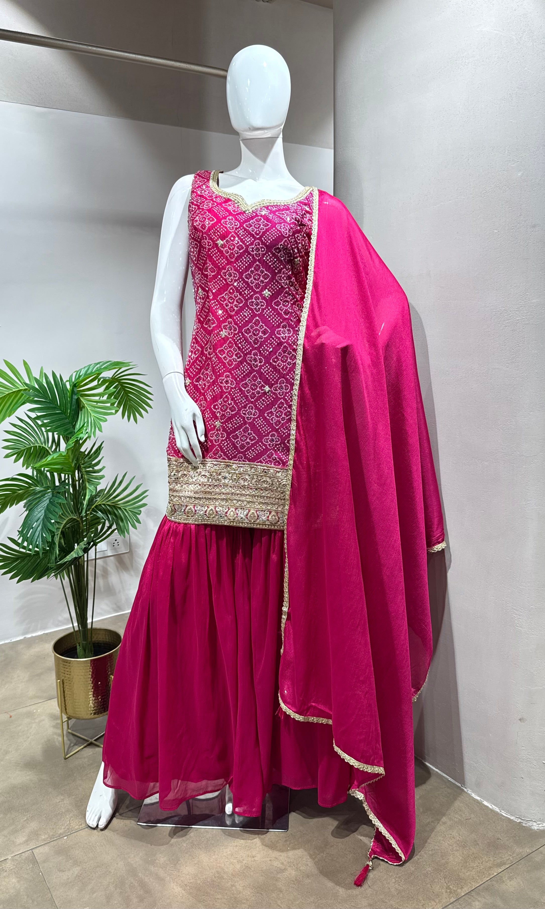pink and gold embroidered sharara SET