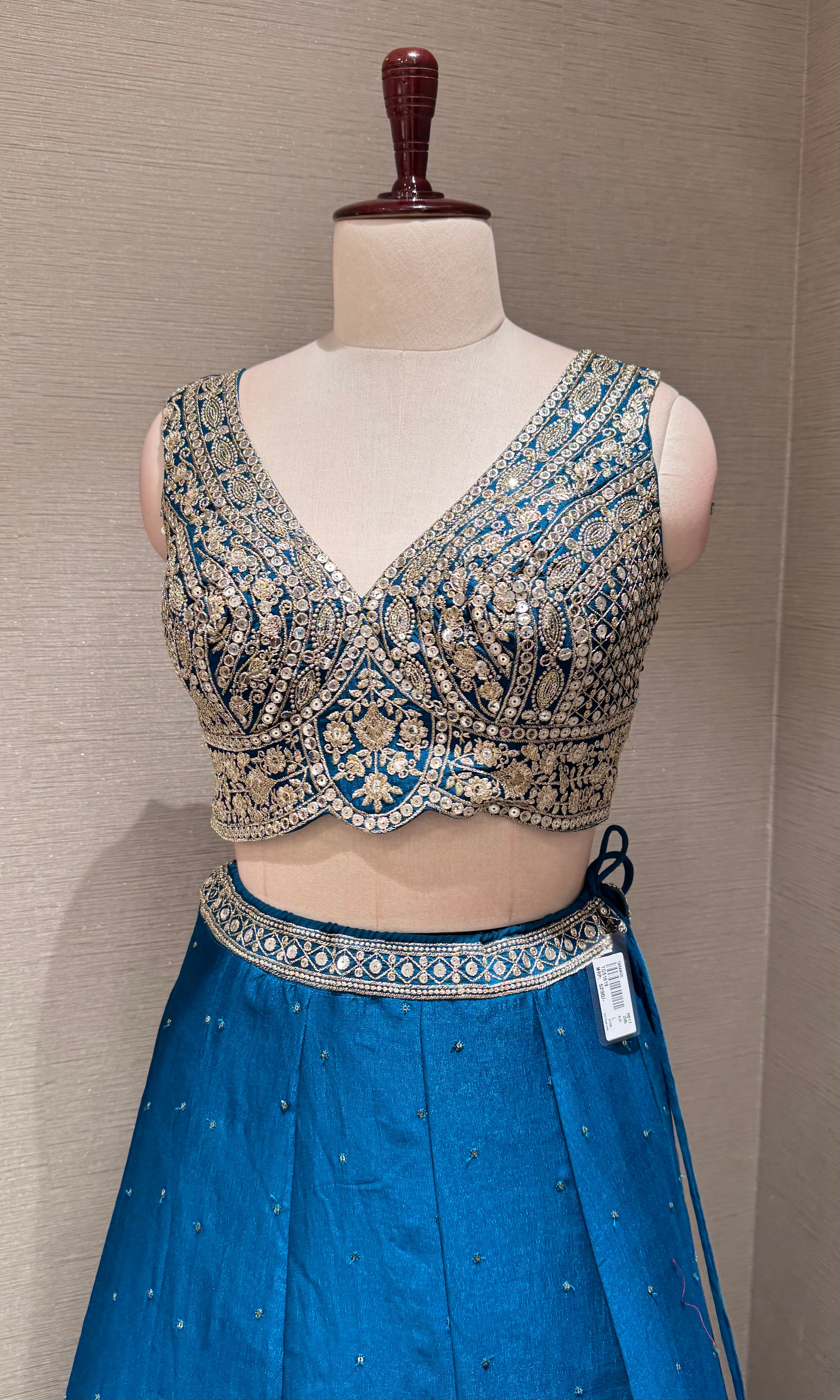 Royal Blue Lehenga Set with Intricate Silver and Gold Border