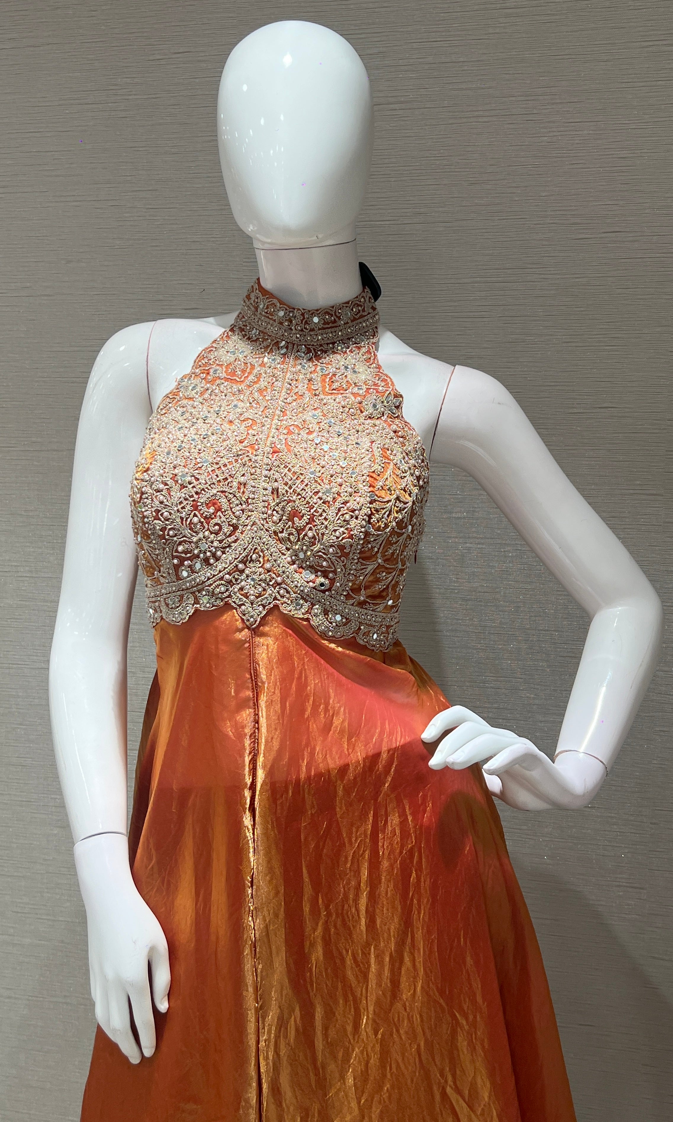 Rust ORANGE HALTER NECK A LINE CUT PALAZZO SET