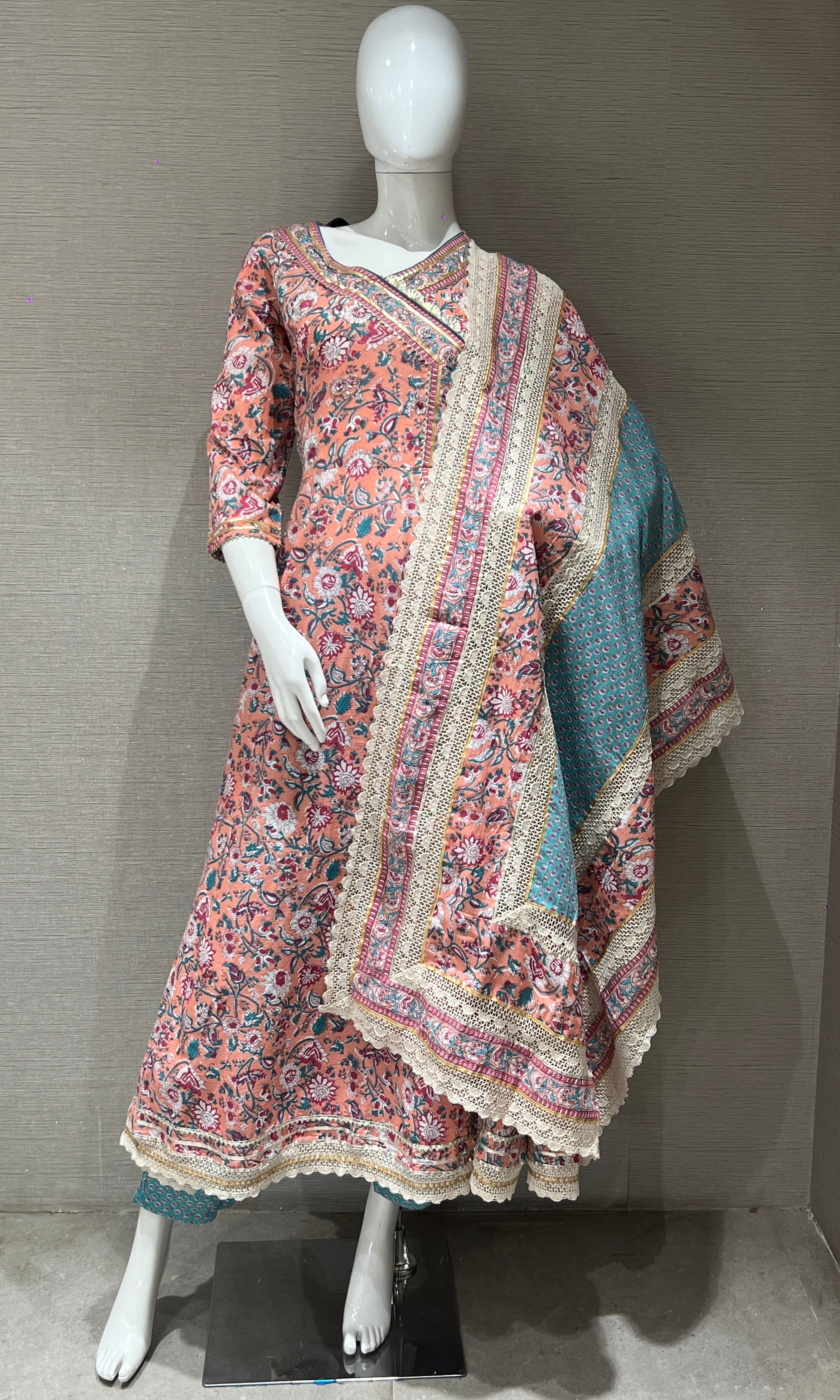 Baby pink cotton Anarkali set 3223