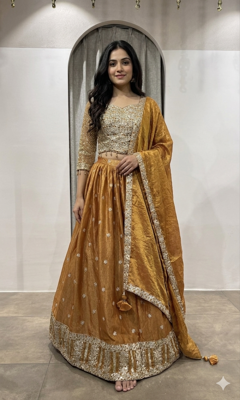 Rust Tissue Silk Elegance lehenga set