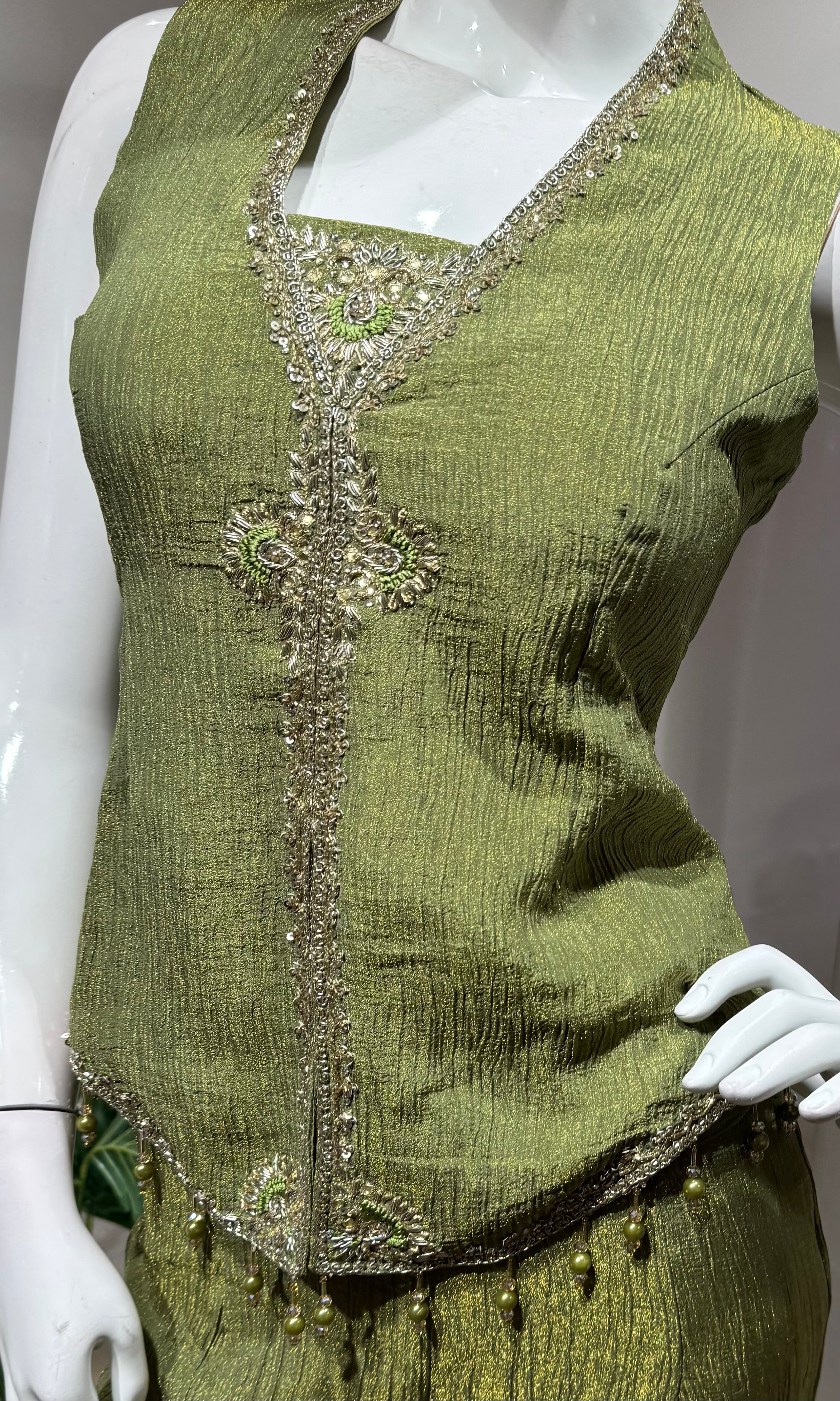 Green Printed Floral V Neck Sharara Set